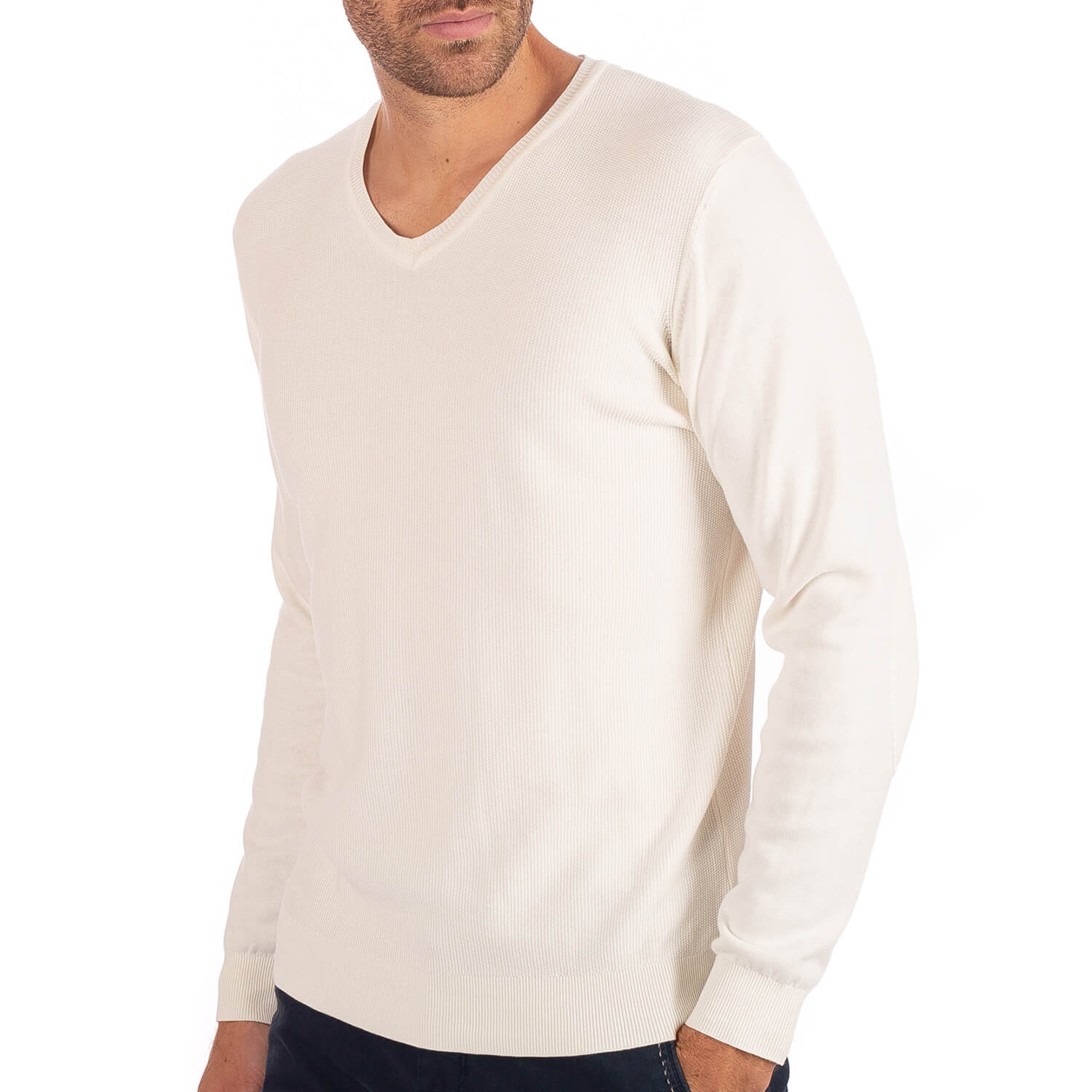 Pull col V nid d'abeille