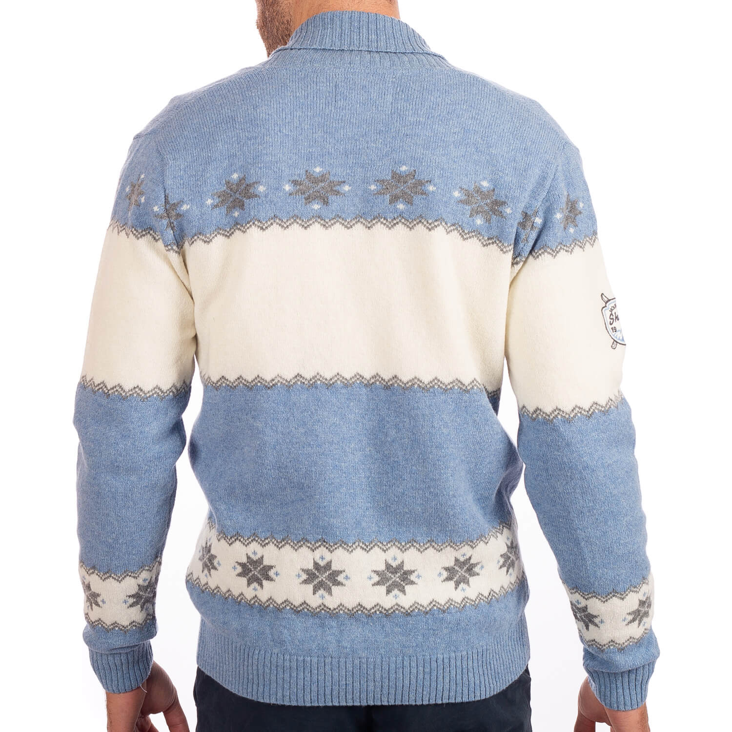 Cardigan montagne 100% laine Indigo - vu de dos - Shilton