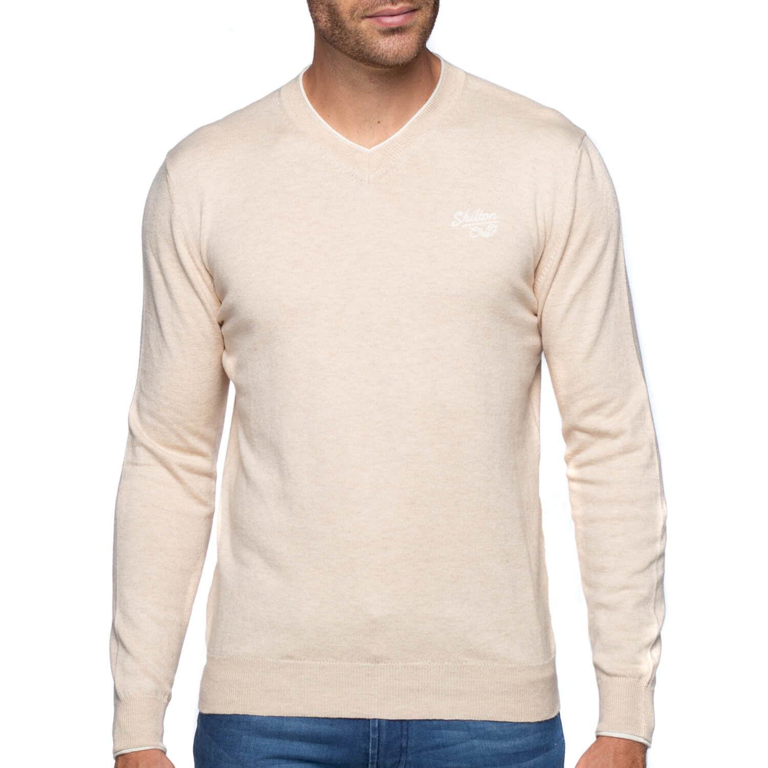 Pull col V coton laine