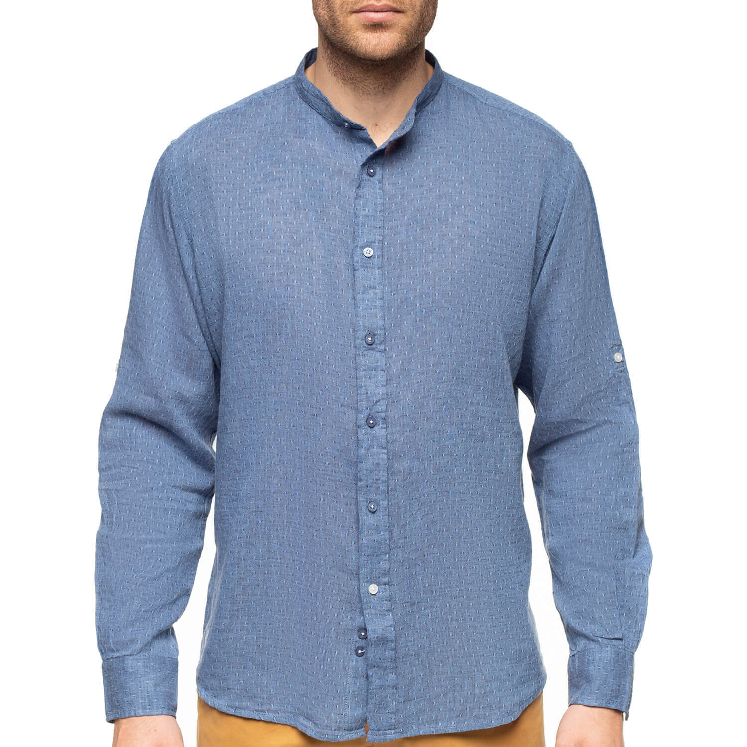 Chemise col mao lin coton