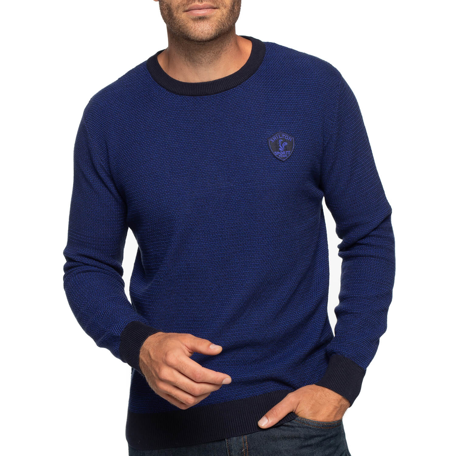 Pull col rond écusson