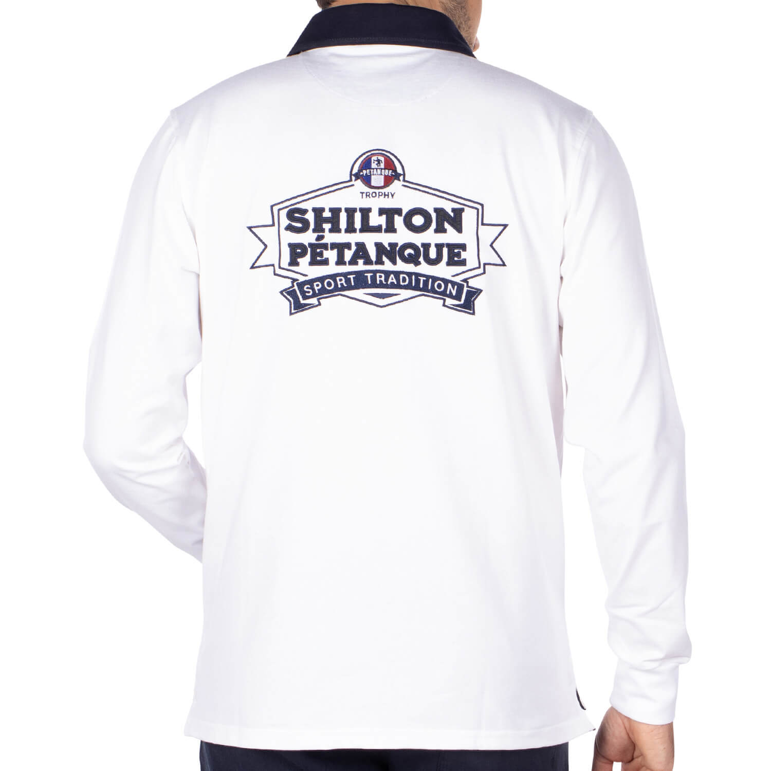 Polo masters de pétanque Blanc - vu de dos - Shilton