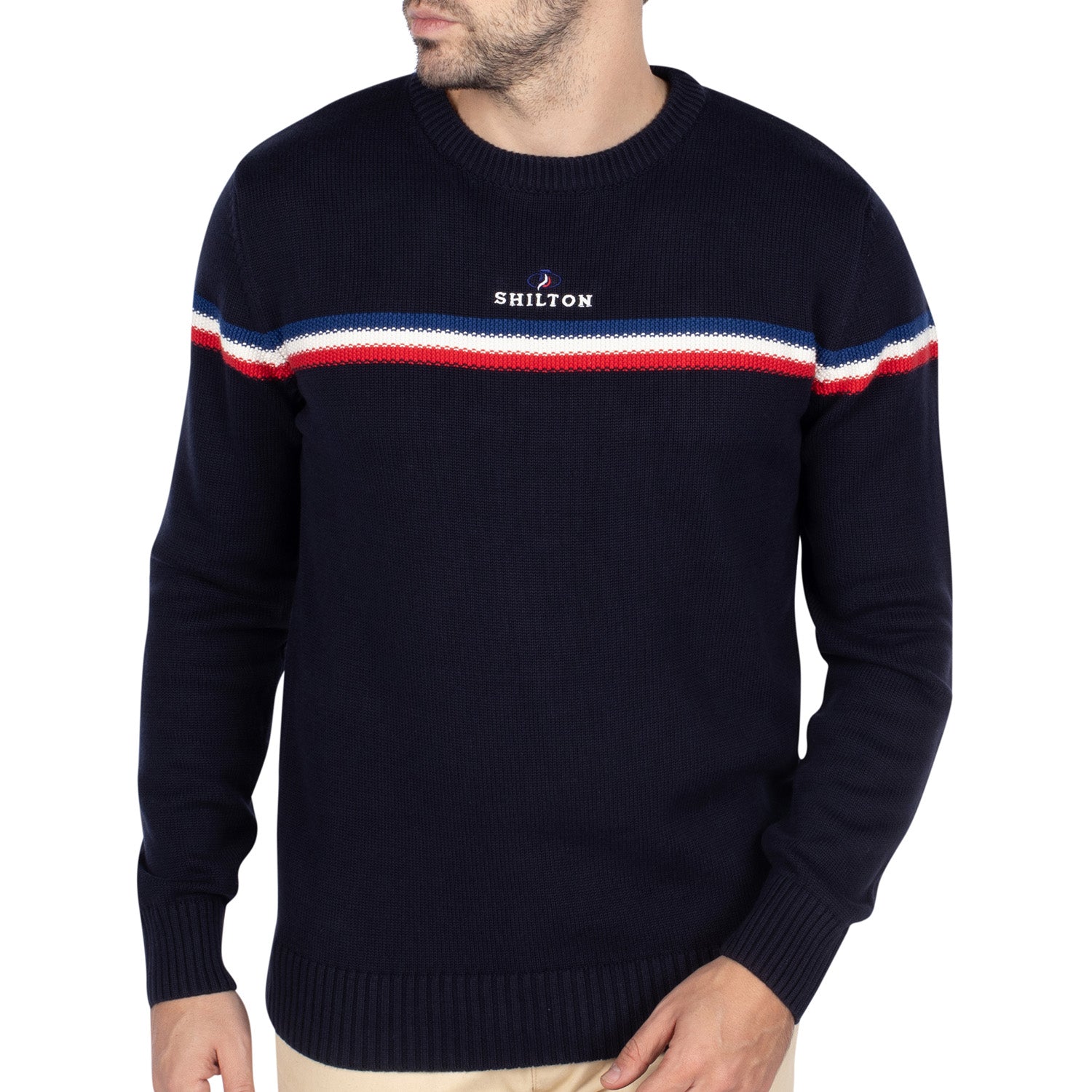 Pull col rond tricolore