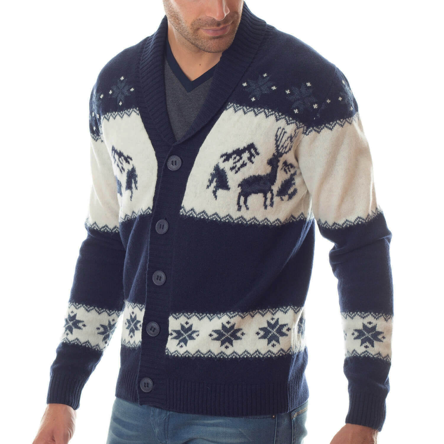 Navy 100% wool mountain cardigan - Shilton