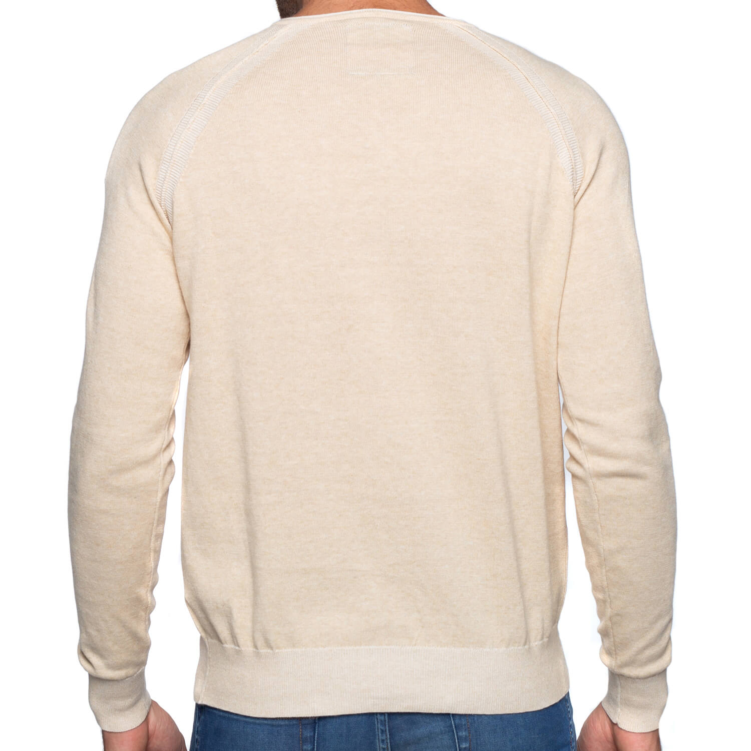 Beige raglan V-neck sweater - back view - Shilton