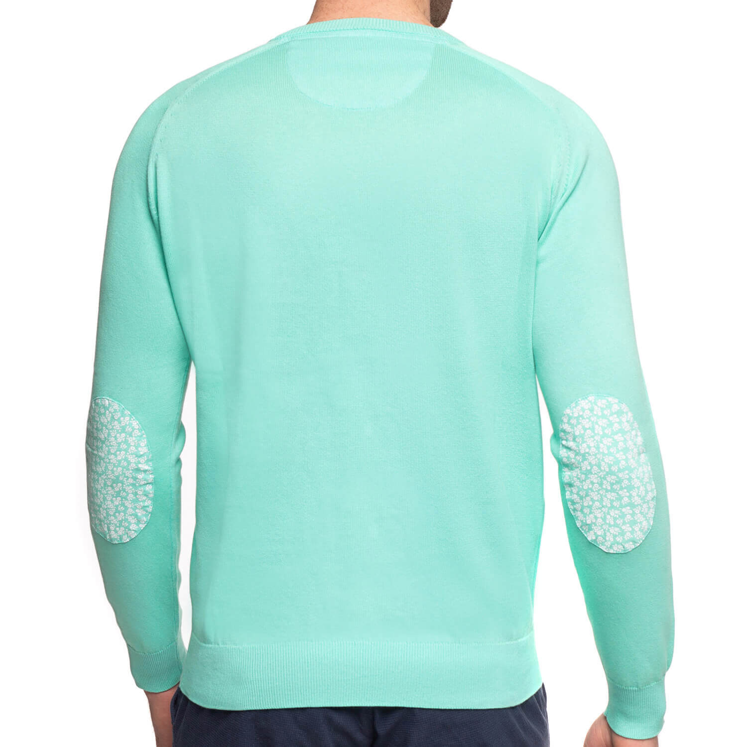 V-neck sweater with floral elbow patches