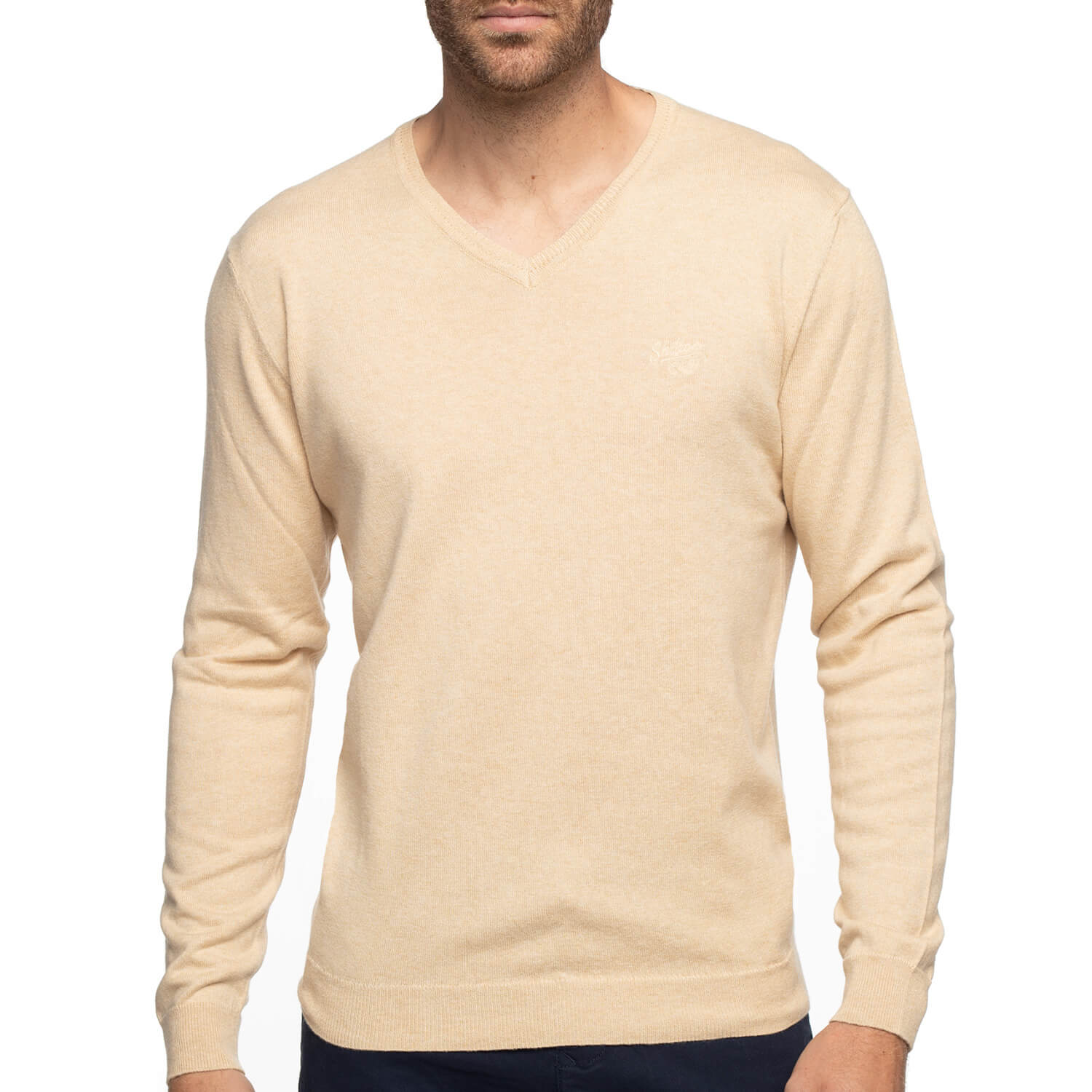 Beige cashmere cotton v-neck sweater - Shilton