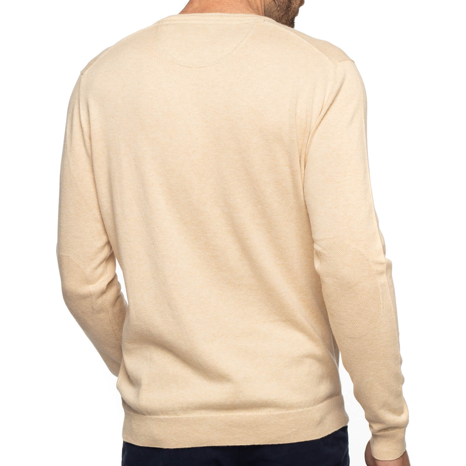 Beige cashmere cotton v-neck sweater - seen from the back - Shilton