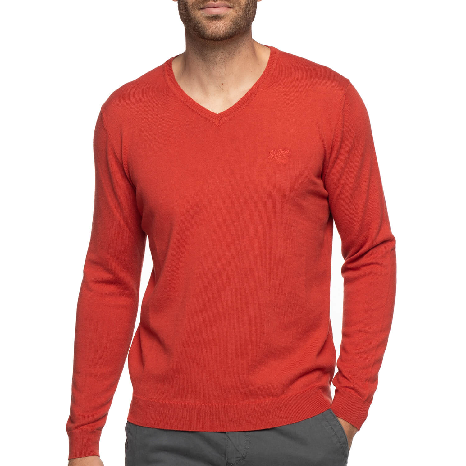 Orange cotton cashmere v-neck sweater - Shilton
