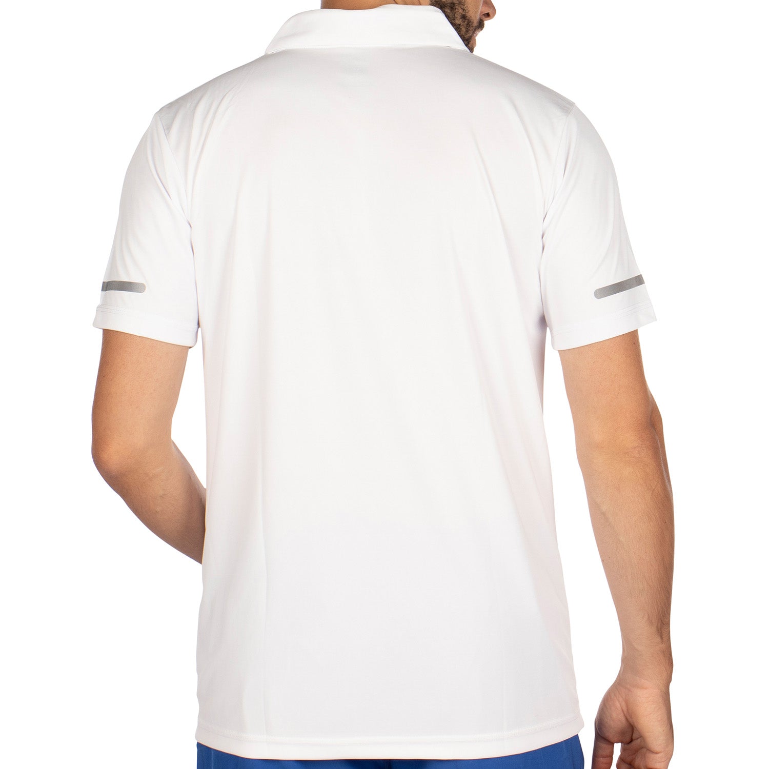 White zipped sports polo shirt - back view - Shilton