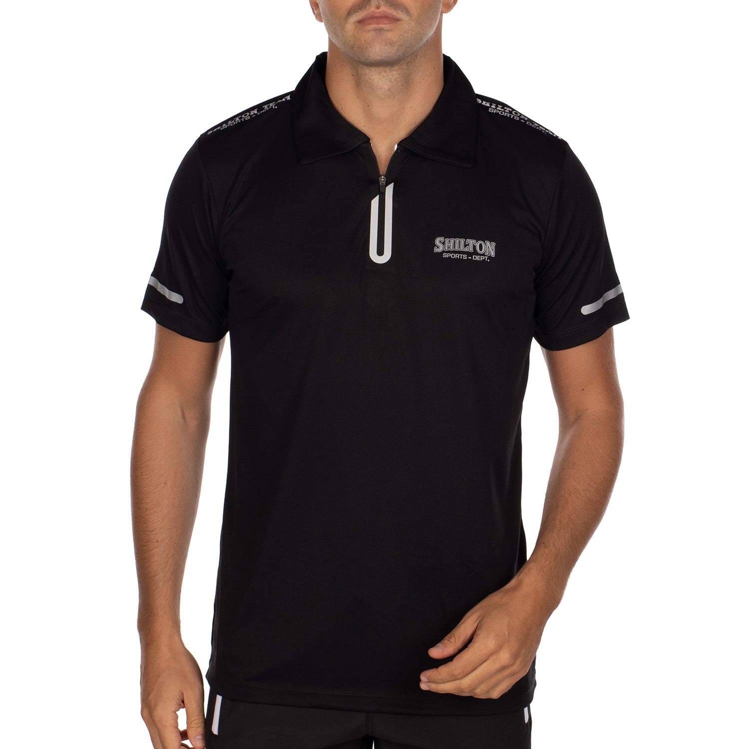 Black Zip-Up Sports Polo Shirt - Shilton