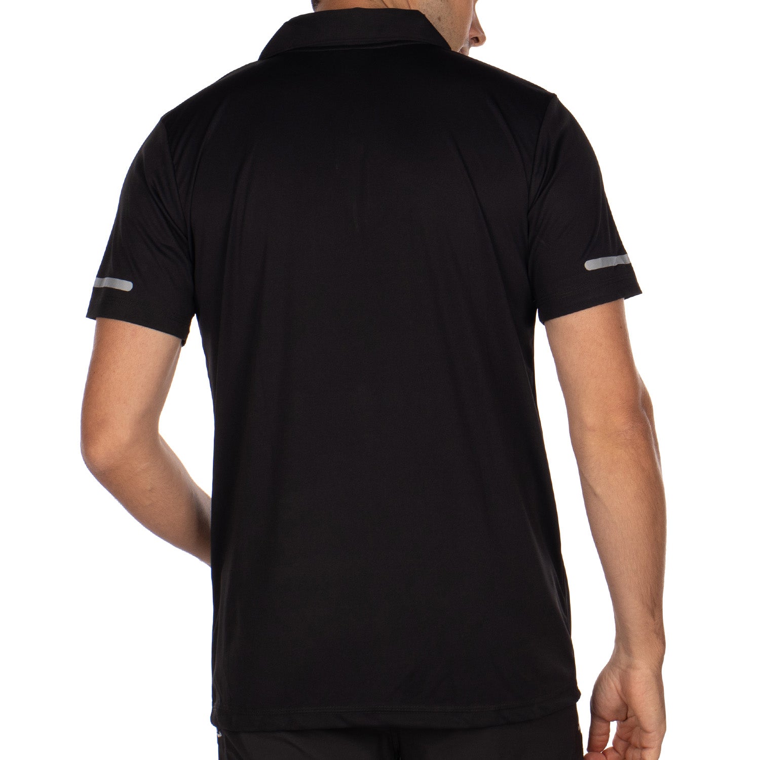 Black zip-up sports polo shirt - back view - Shilton