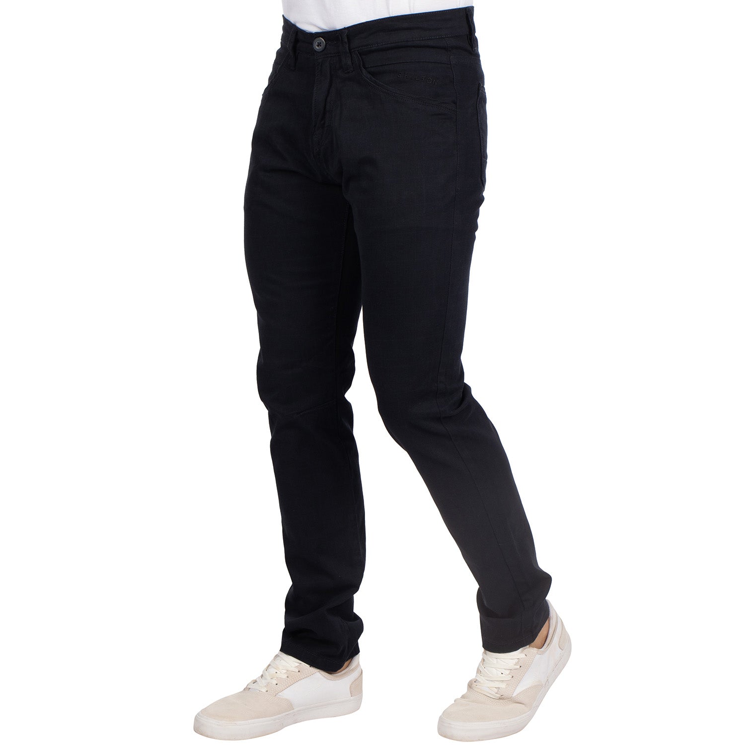 5 Pocket Tartan Navy Pants - back view - Shilton