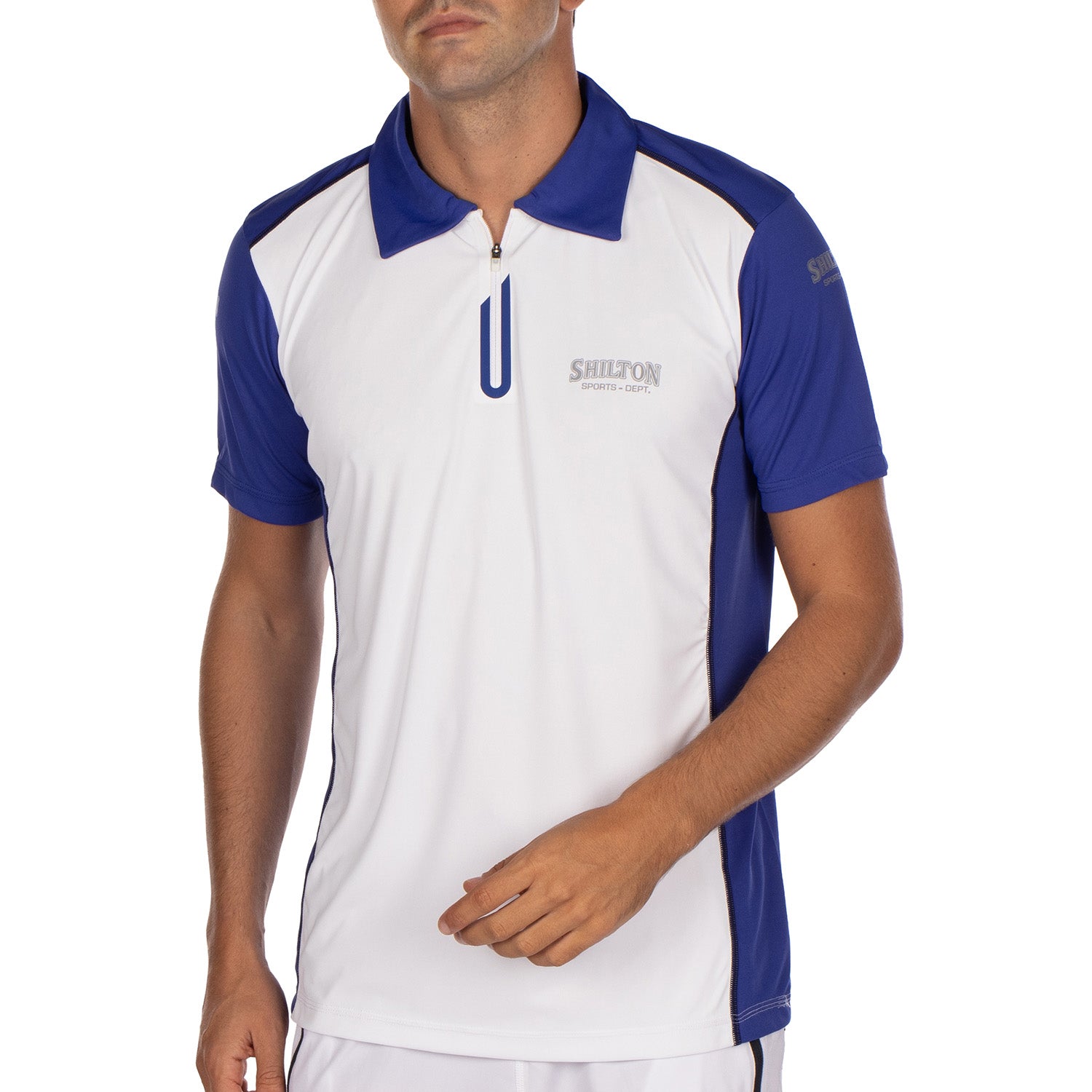 Two-tone zip-up sports polo shirt