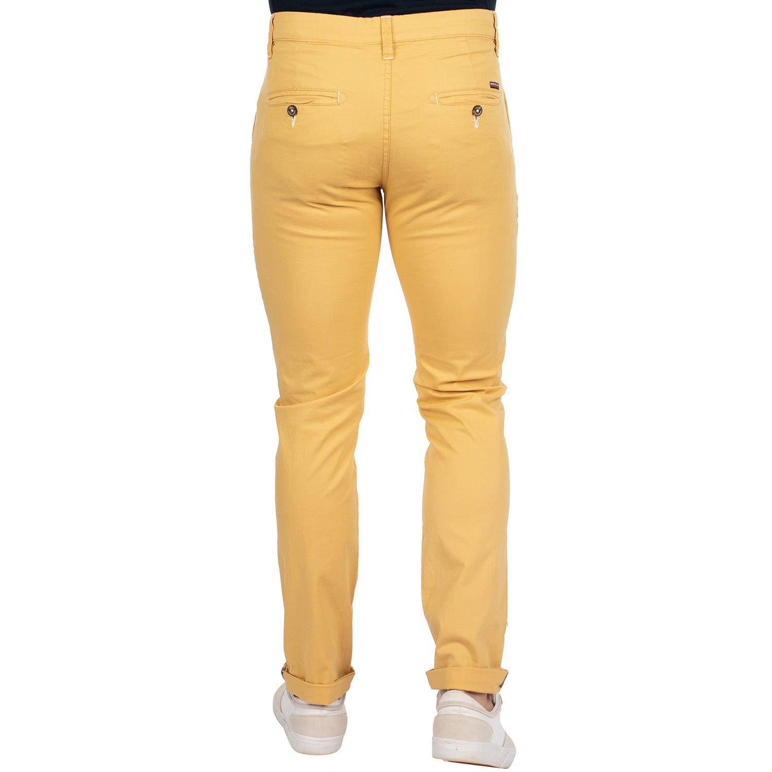 Mustard stretch chino pants - back view - Shilton
