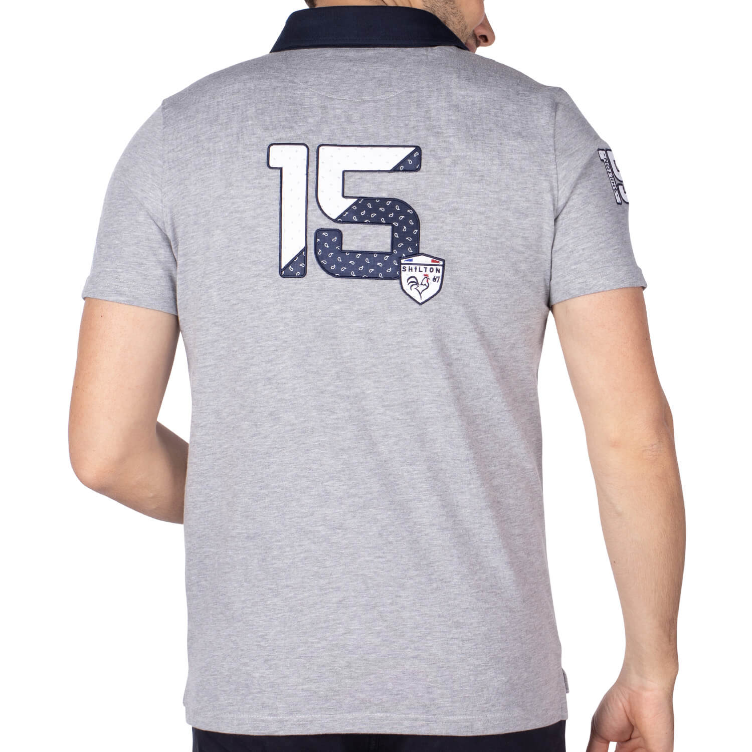 Rugby polo XV fantasy Grey - back view - Shilton