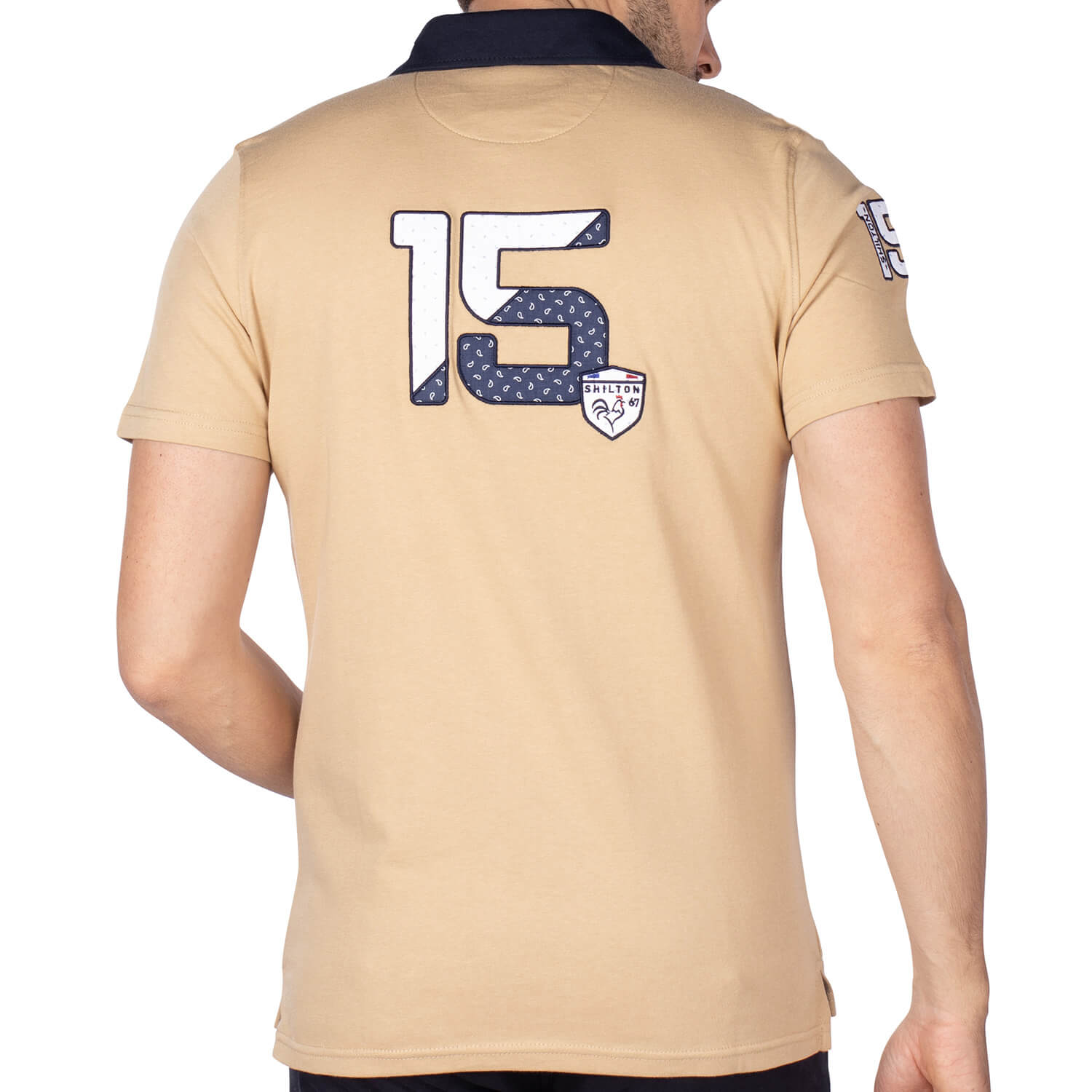 Fancy XV rugby polo shirt Beige - back view - Shilton
