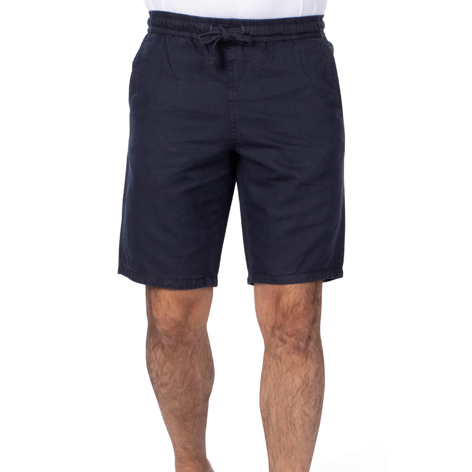Navy plain linen Bermuda shorts - Shilton