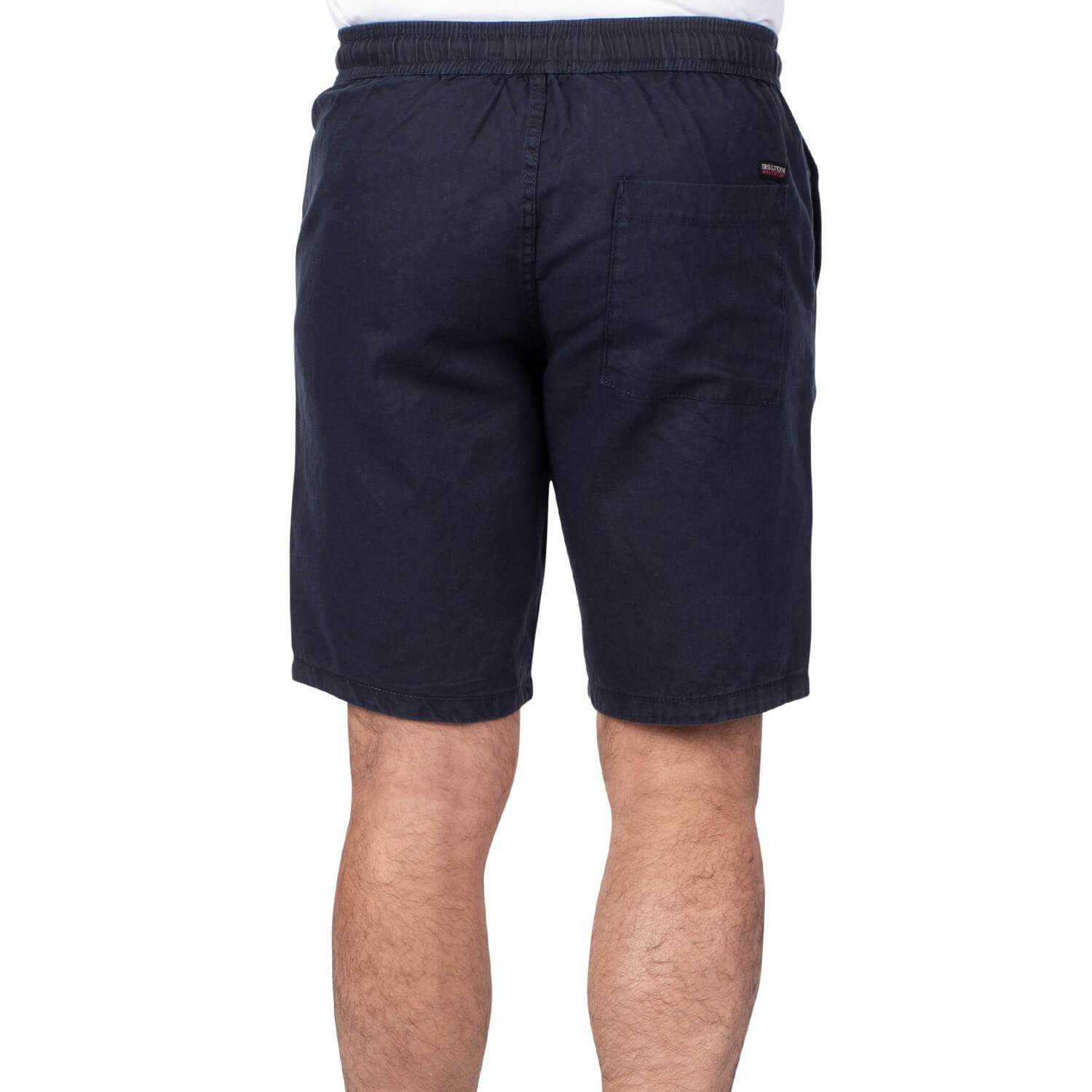 Navy plain linen Bermuda shorts - back view - Shilton