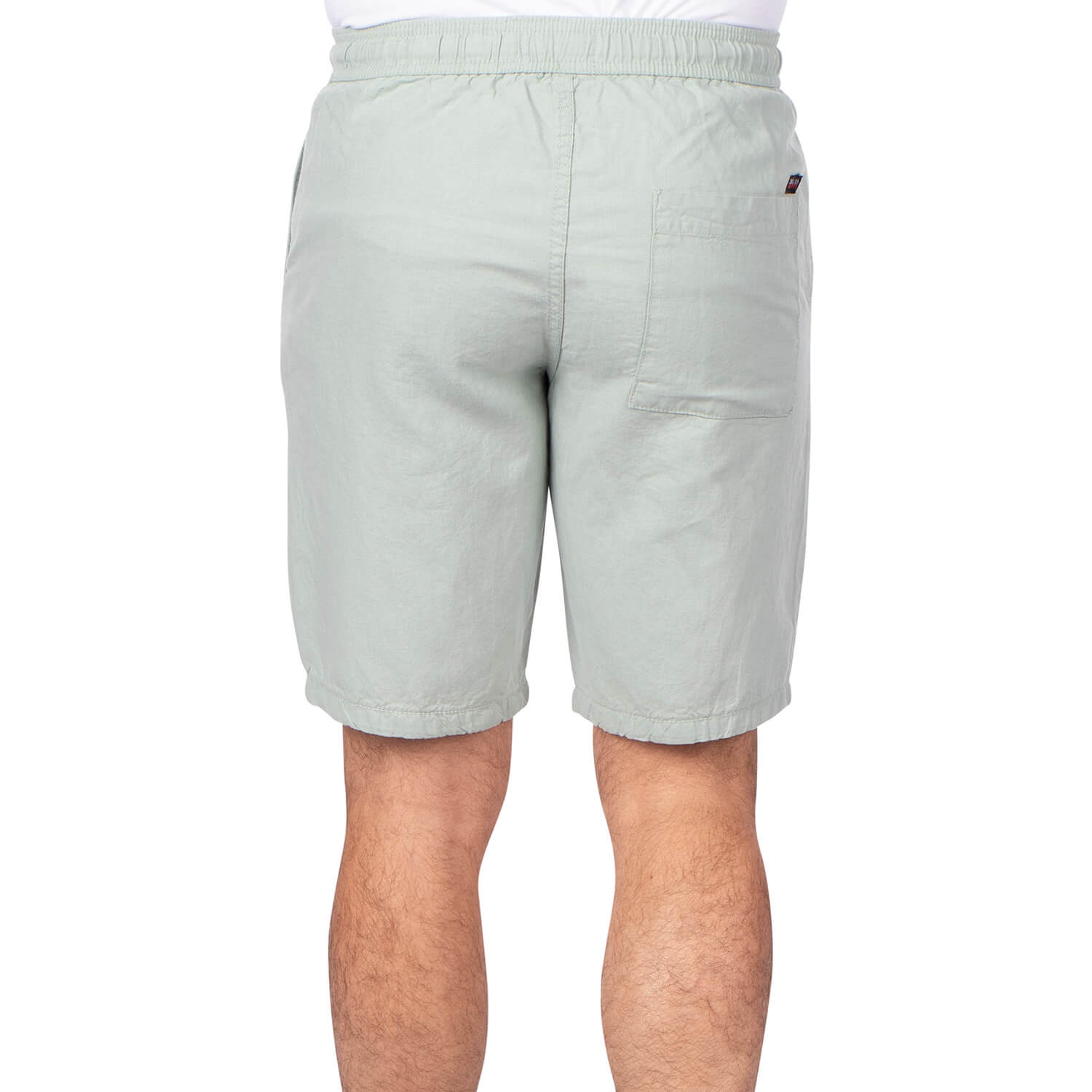 Plain Green Linen Bermuda Shorts - back view - Shilton