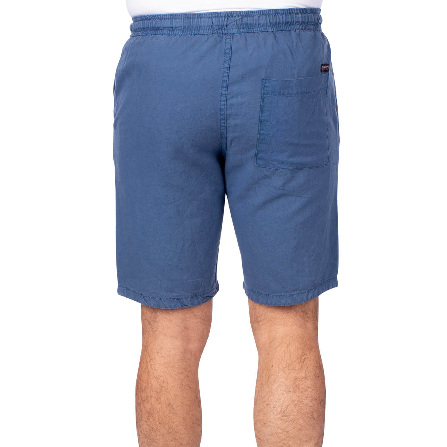 Plain Blue Linen Bermuda Shorts - back view - Shilton