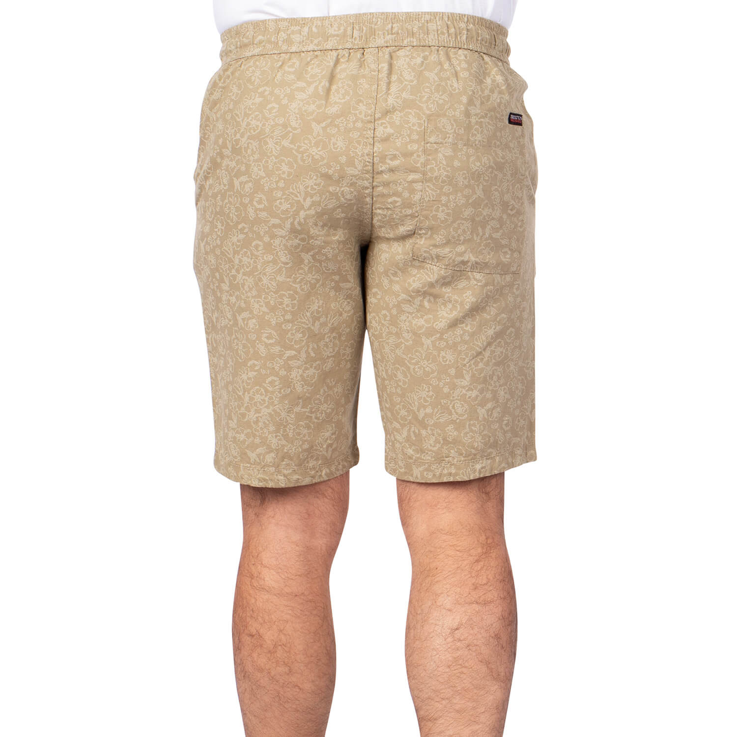 Khaki Linen Print Bermuda Shorts - back view - Shilton