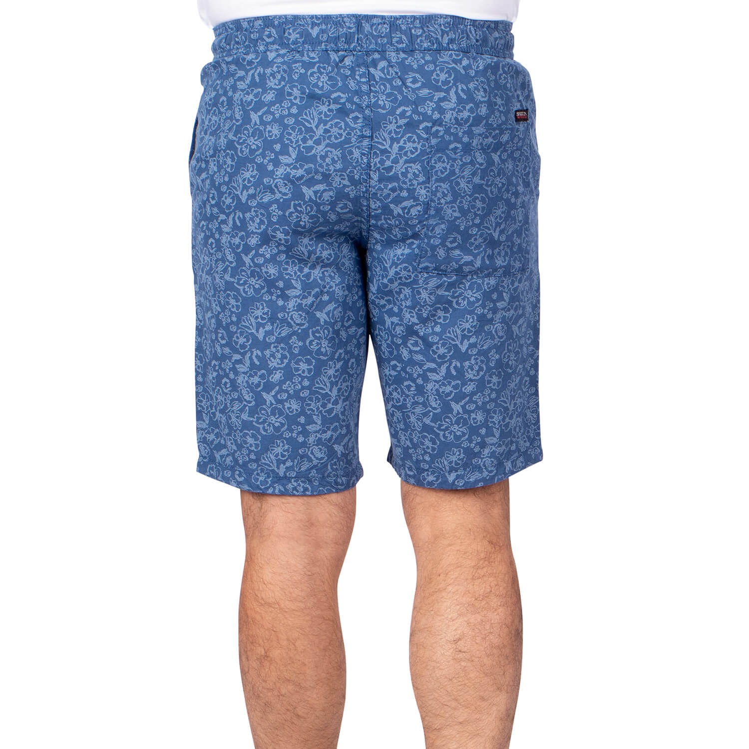 Bermuda shorts linen print Blue - back view - Shilton