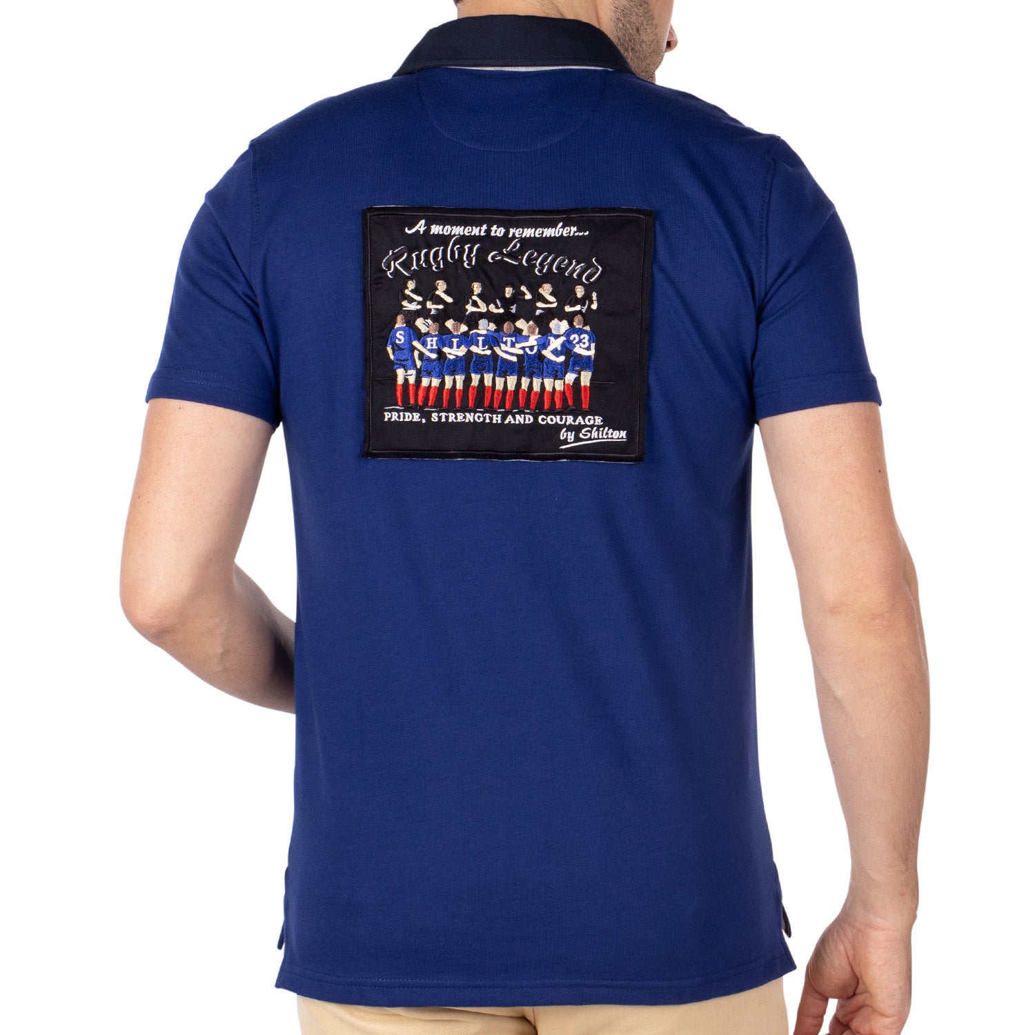 Rugby polo legend Blue - back view - Shilton