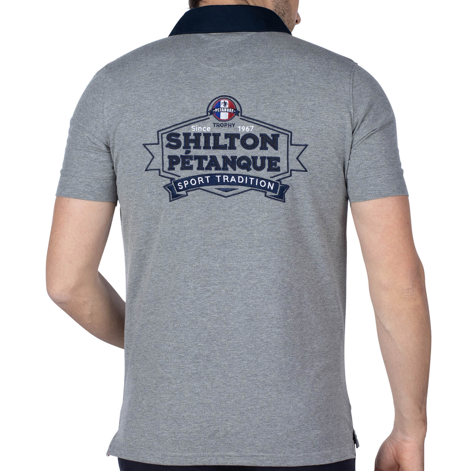 Masters trophy grey polo shirt - back view - Shilton