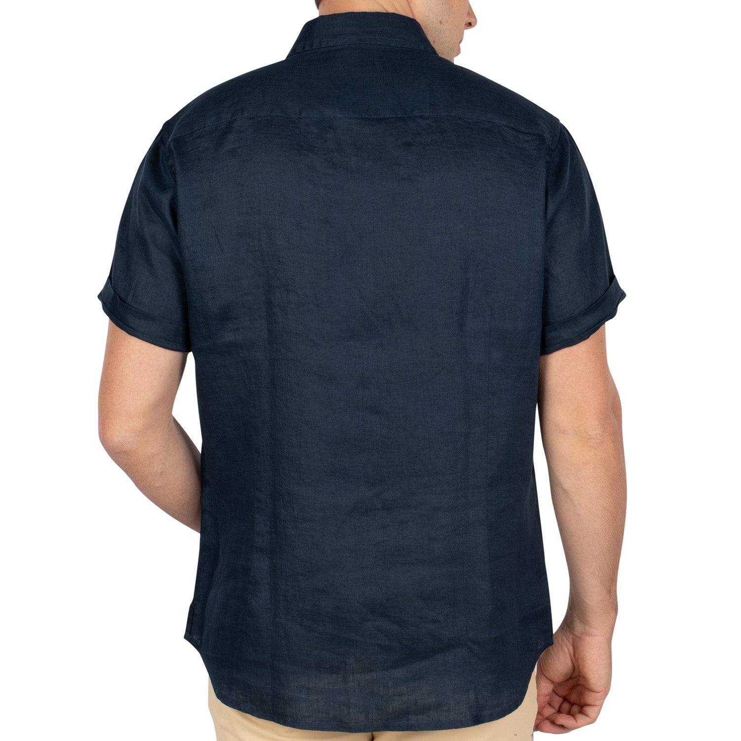 Navy unity linen shirt - back view - Shilton