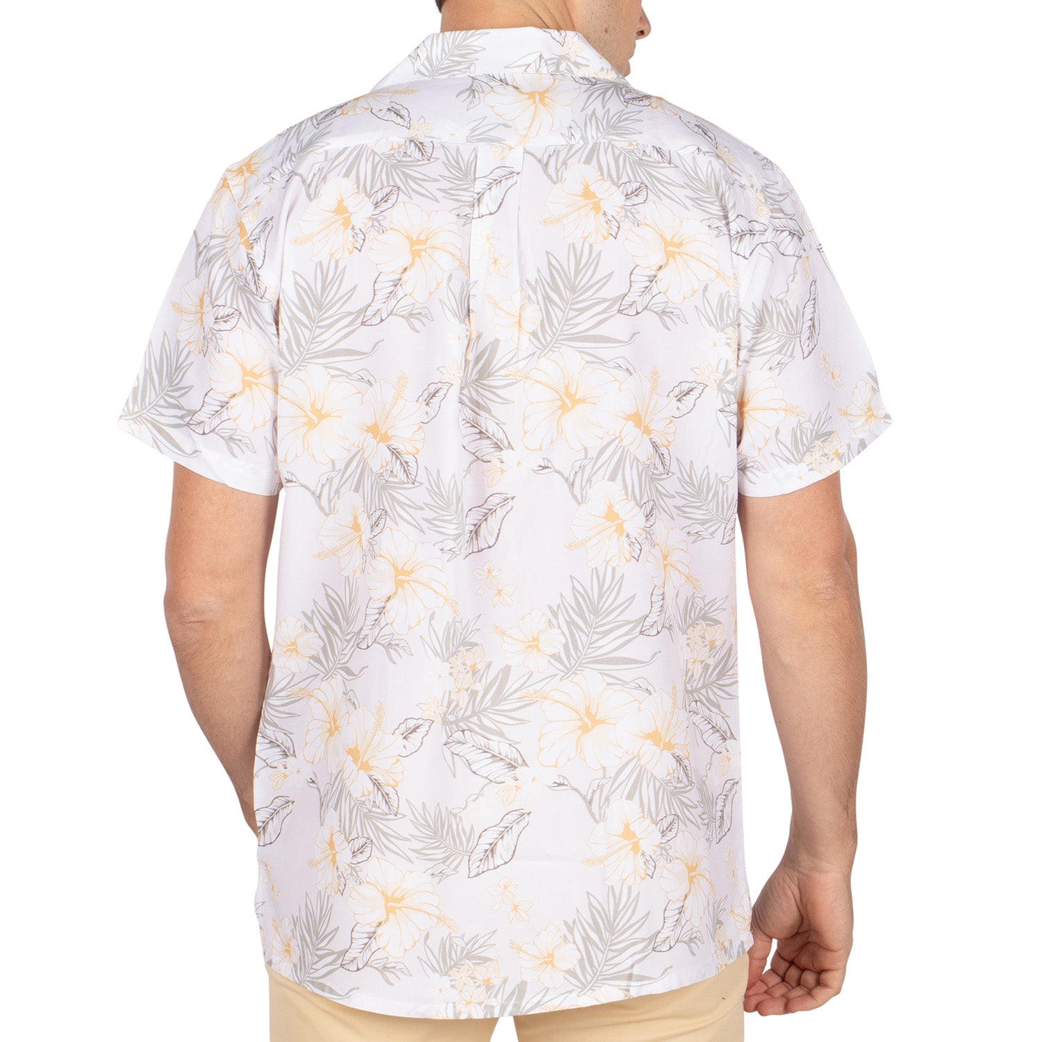 Hawai white floral shirt - back view - Shilton