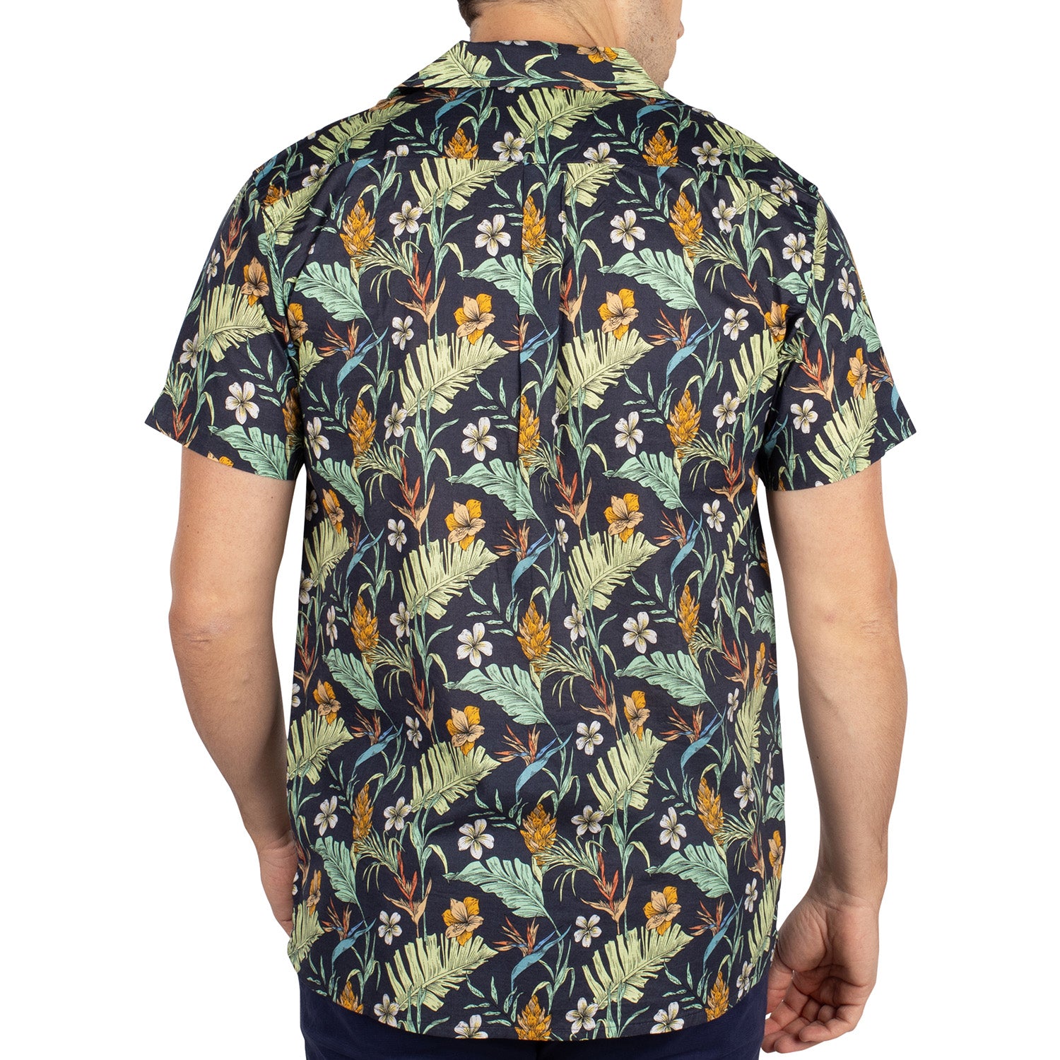 Navy blue jungle blouse, back view