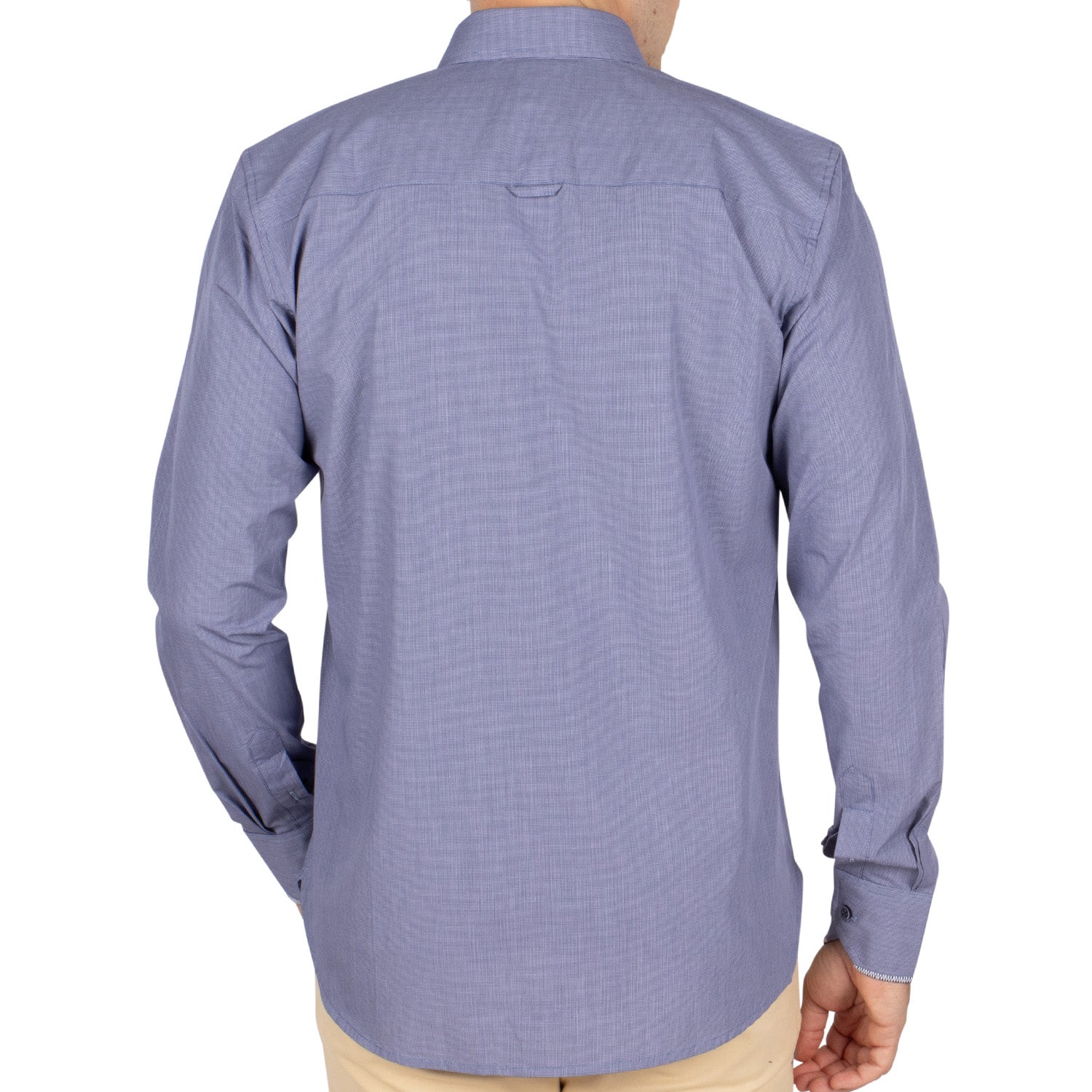 Small Navy gingham shirt - back view - Shilton