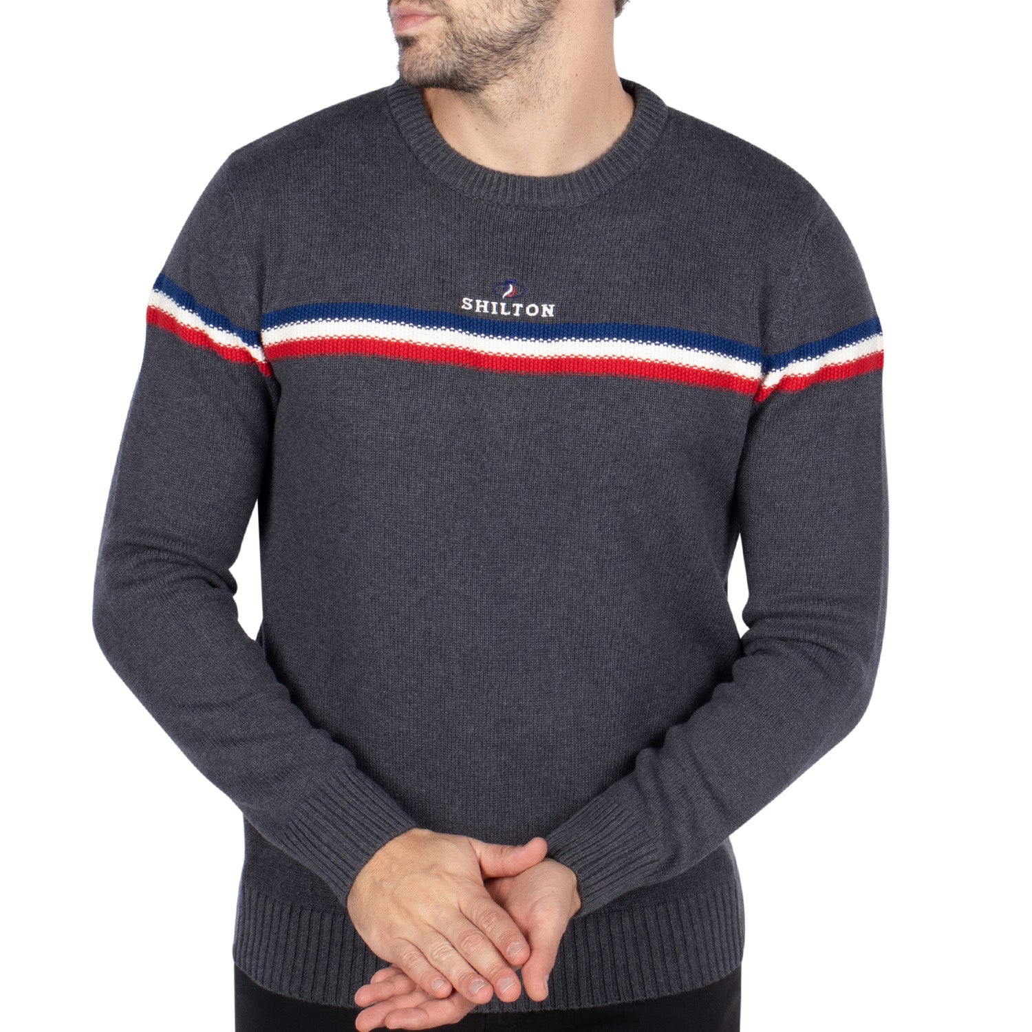 Three-tone round-neck sweater