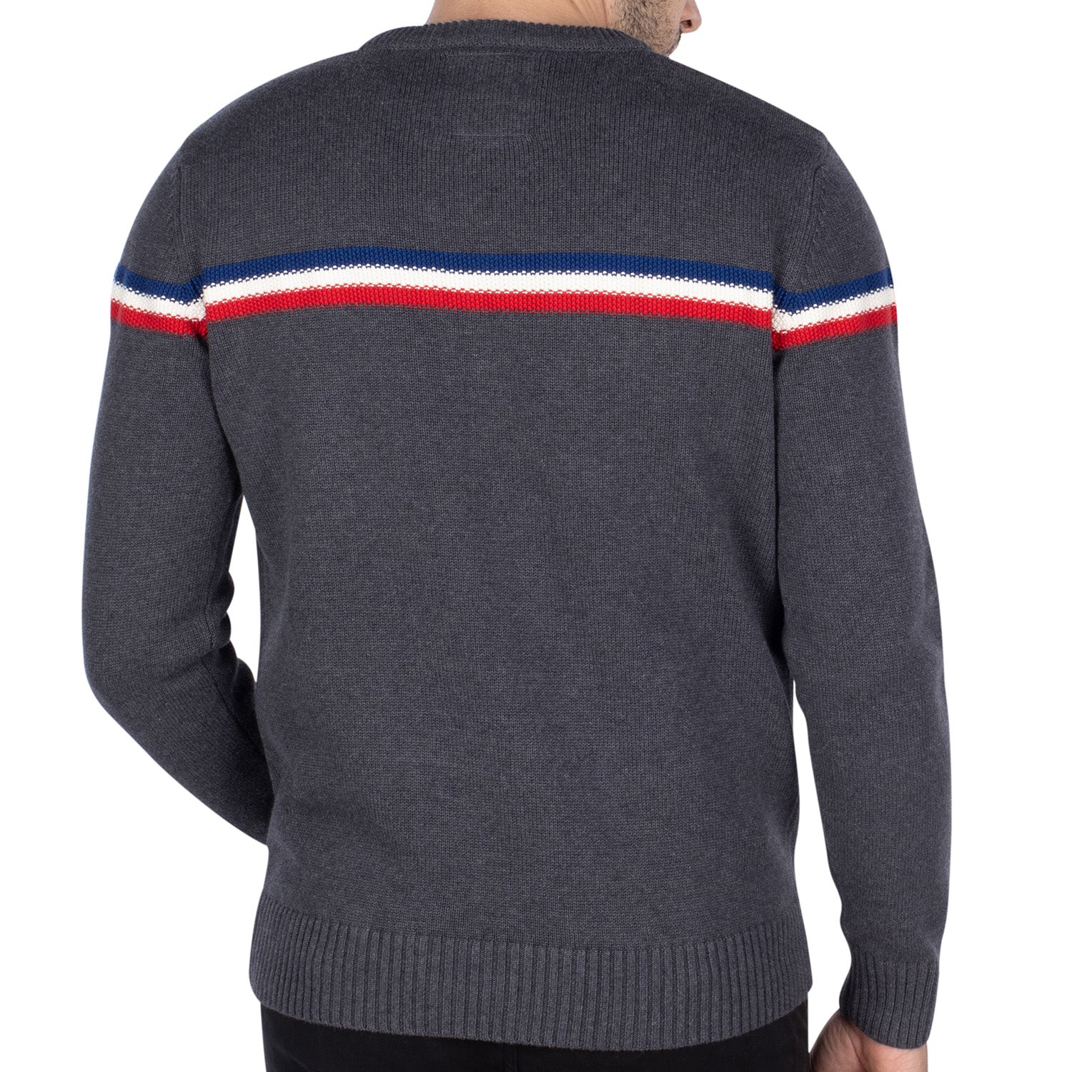 Grey tricolour round-neck sweater - seen from the back - Shilton
