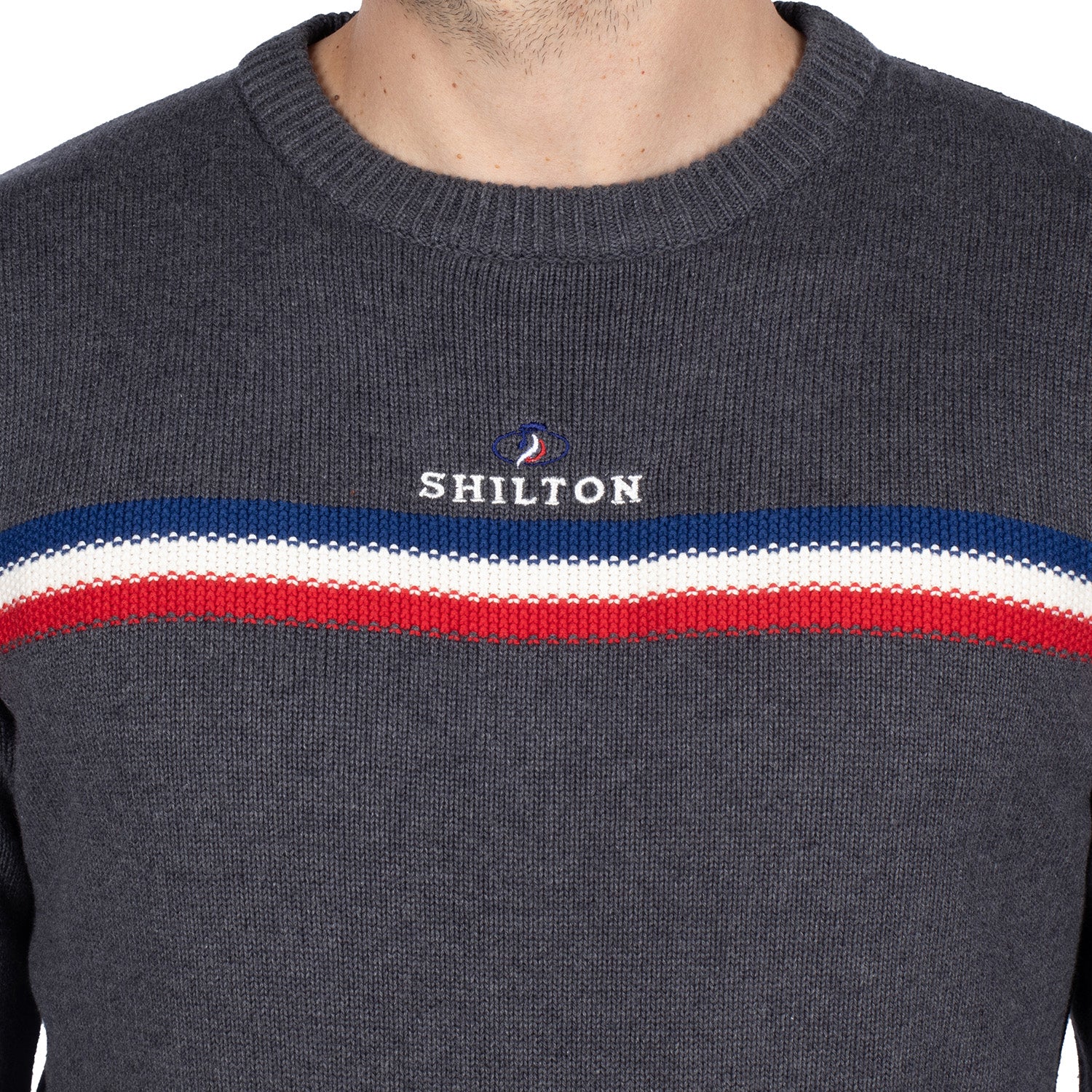Three-tone round-neck sweater