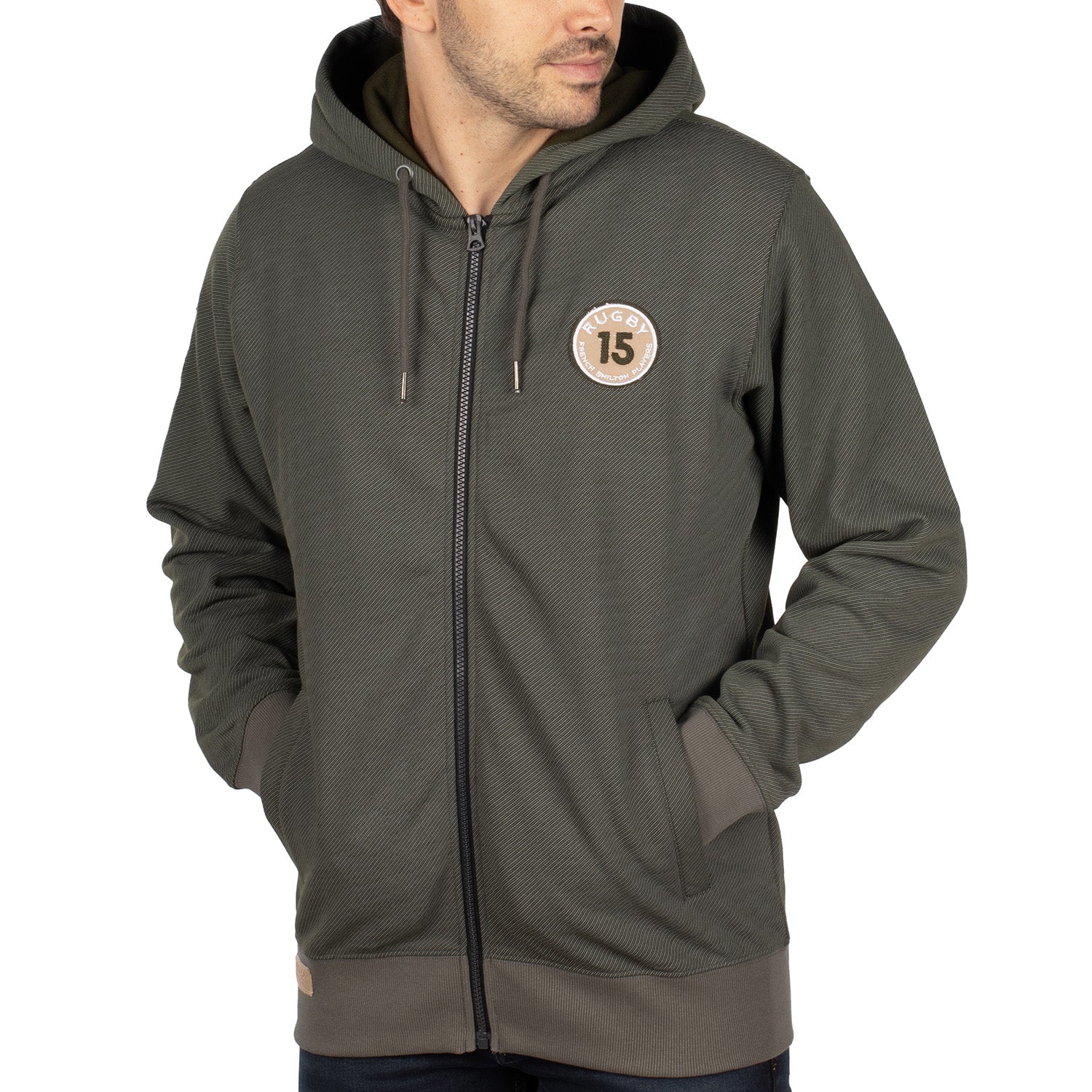 Hooded vest with crest