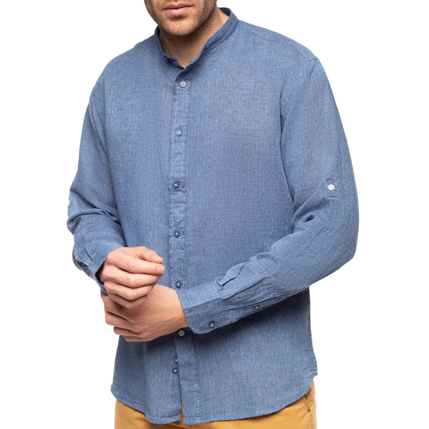 Chemise col mao lin coton