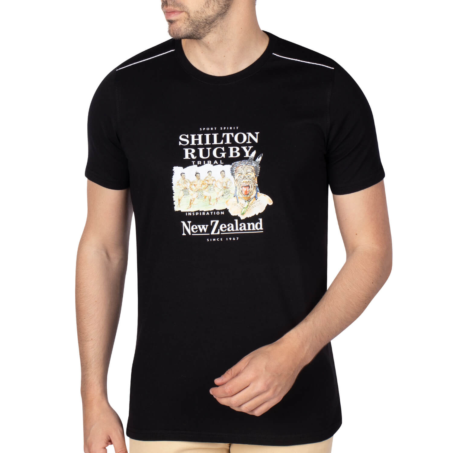 T-shirt rugby tribal Noir - Shilton