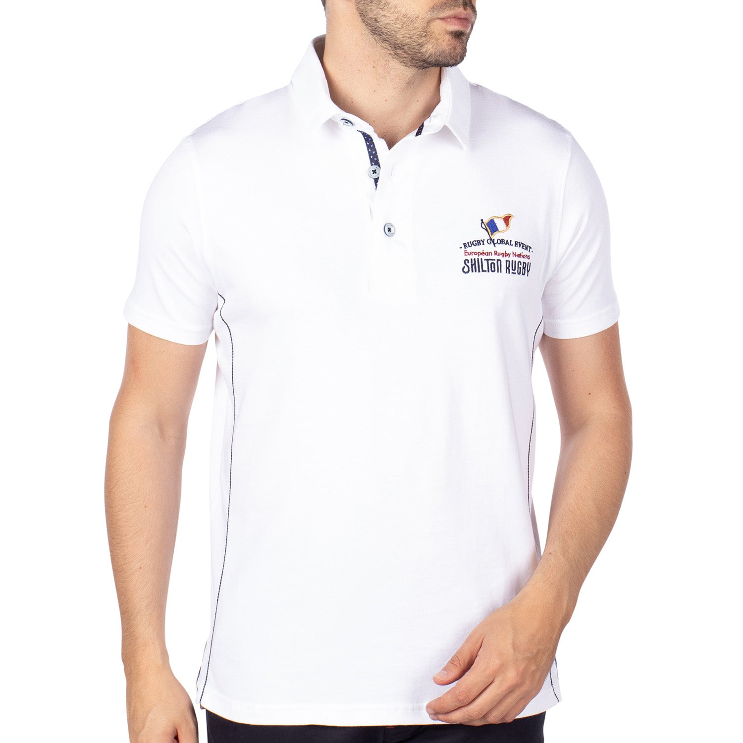 Polo European Rugby Nations Blanc