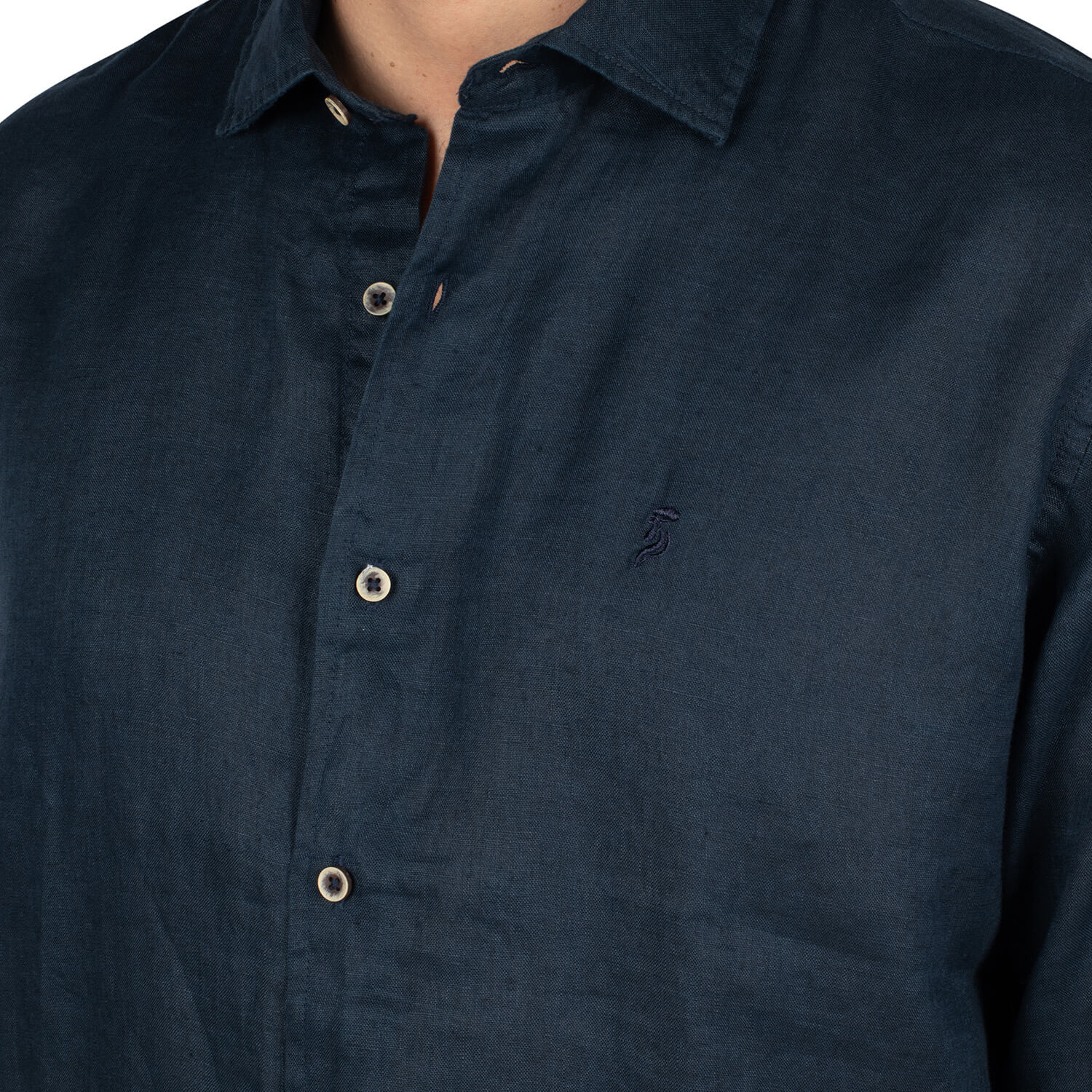 Chemise Ml Basic Lin Navy