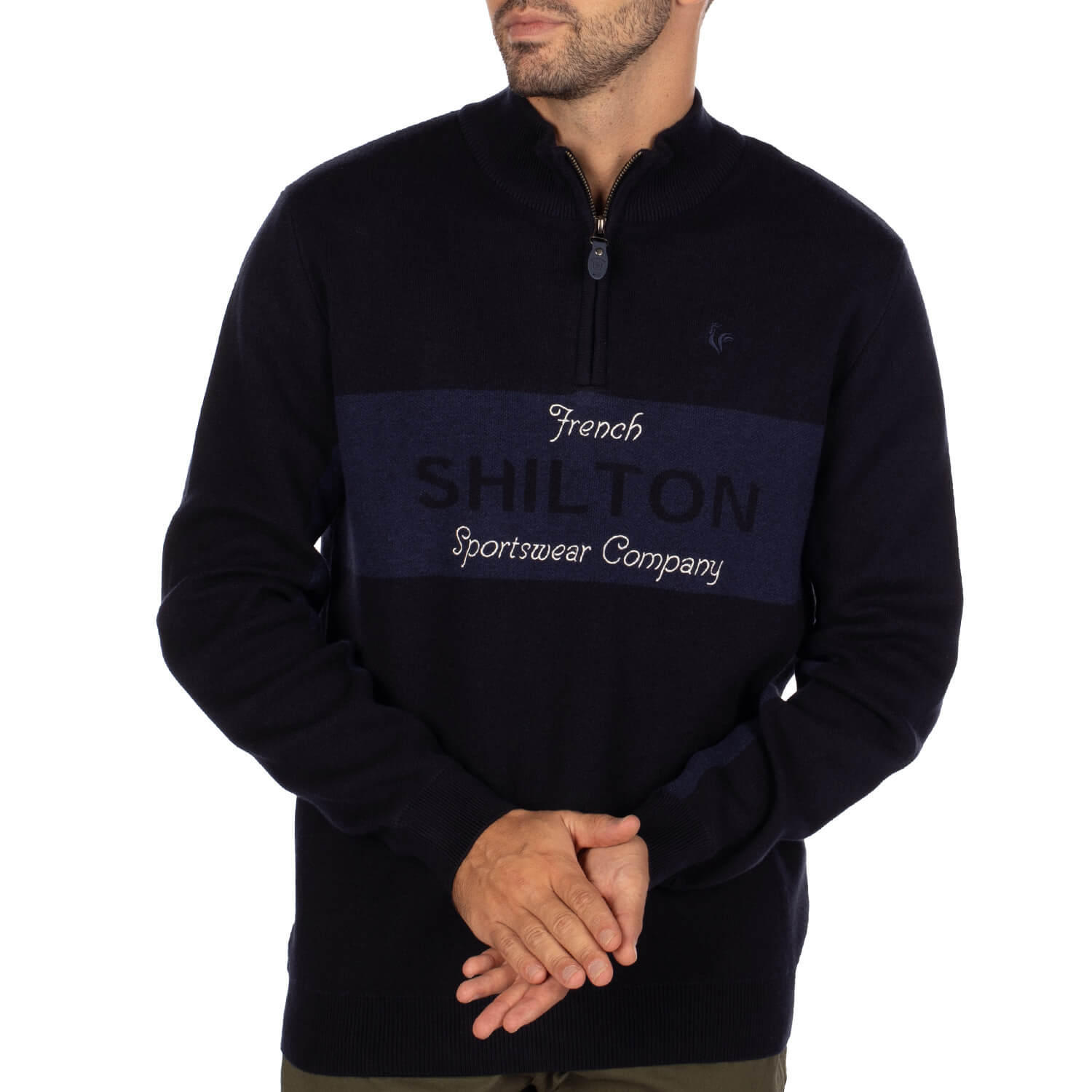 Pull Col Cheminee Bicolore Navy