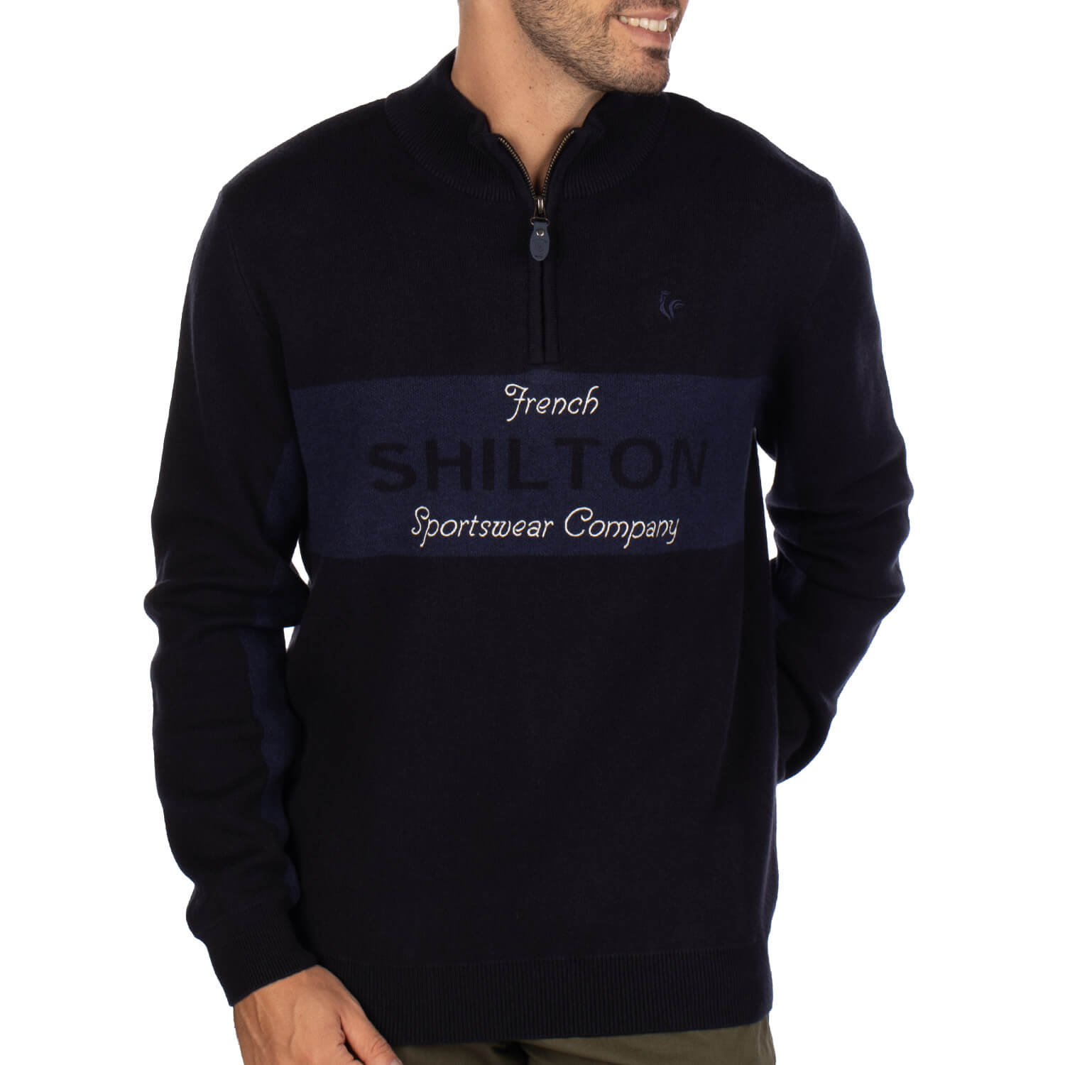 Pull Col Cheminee Bicolore Navy