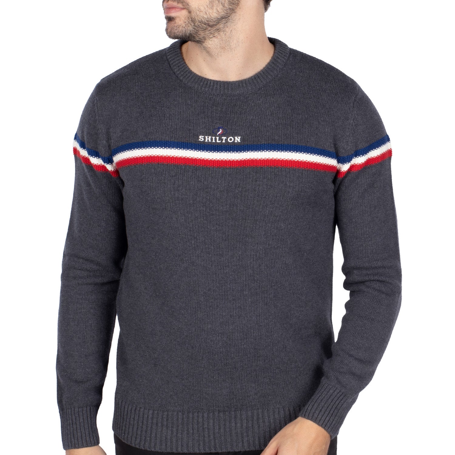 Pull Col Rond Tricolore Gris