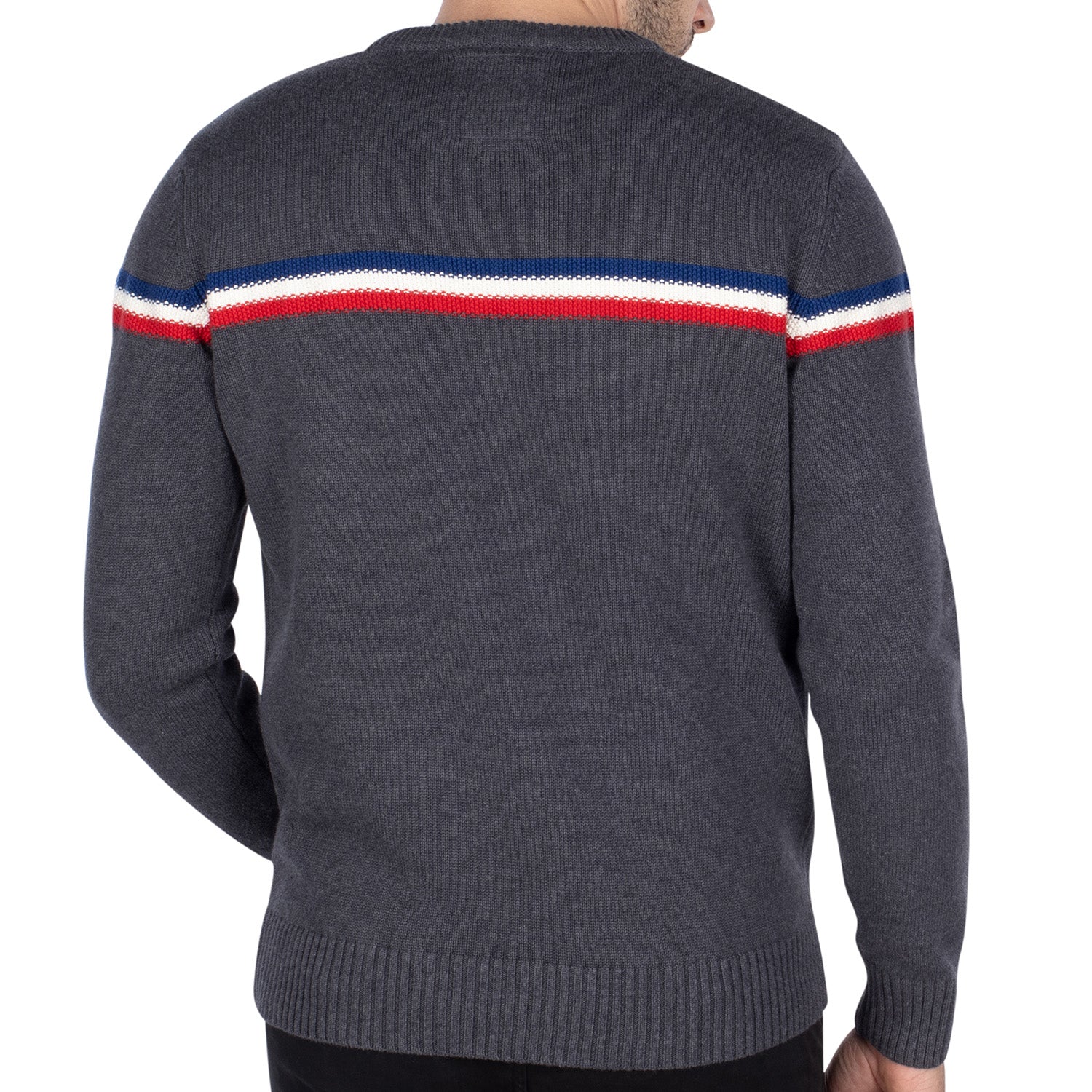 Pull Col Rond Tricolore Gris