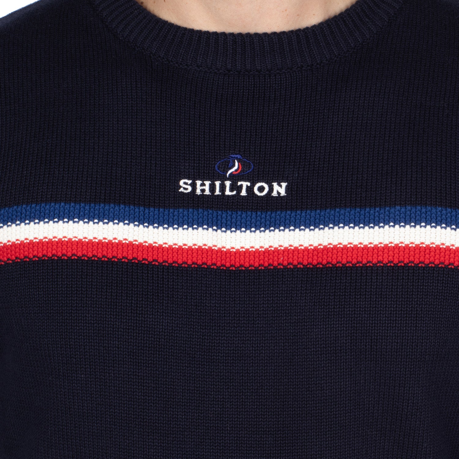 Pull Col Rond Tricolore Navy