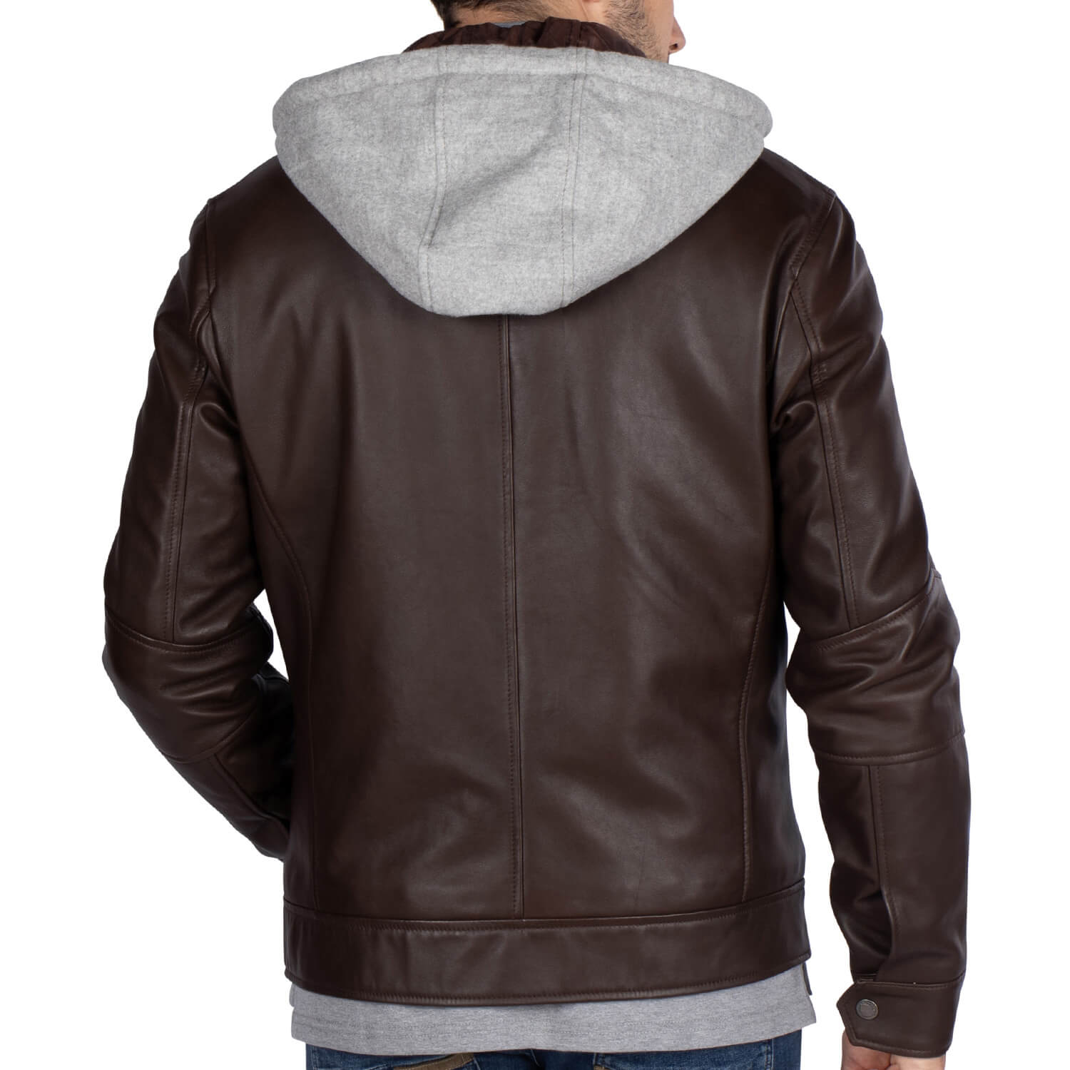 Blouson cuir à capuche