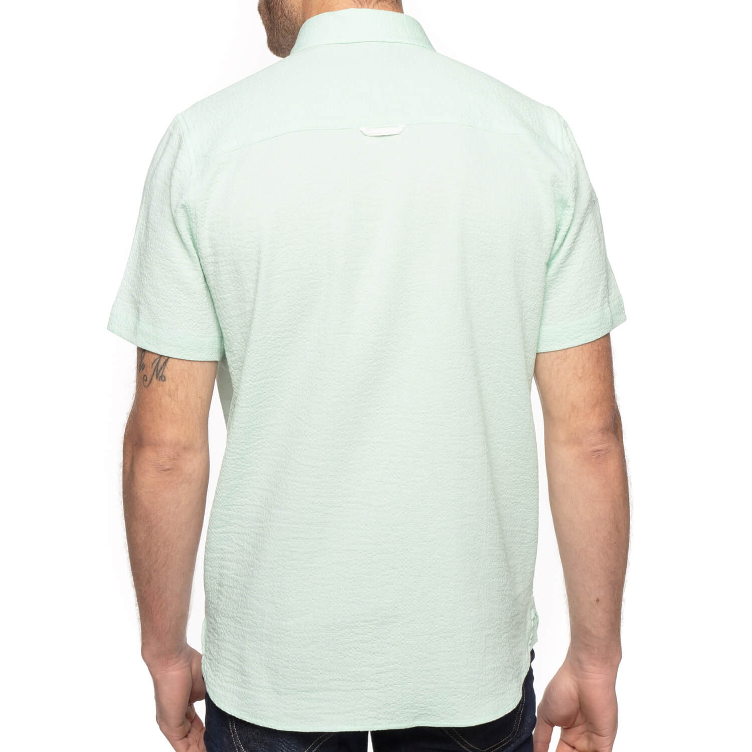Green embossed shirt - back view - Shilton