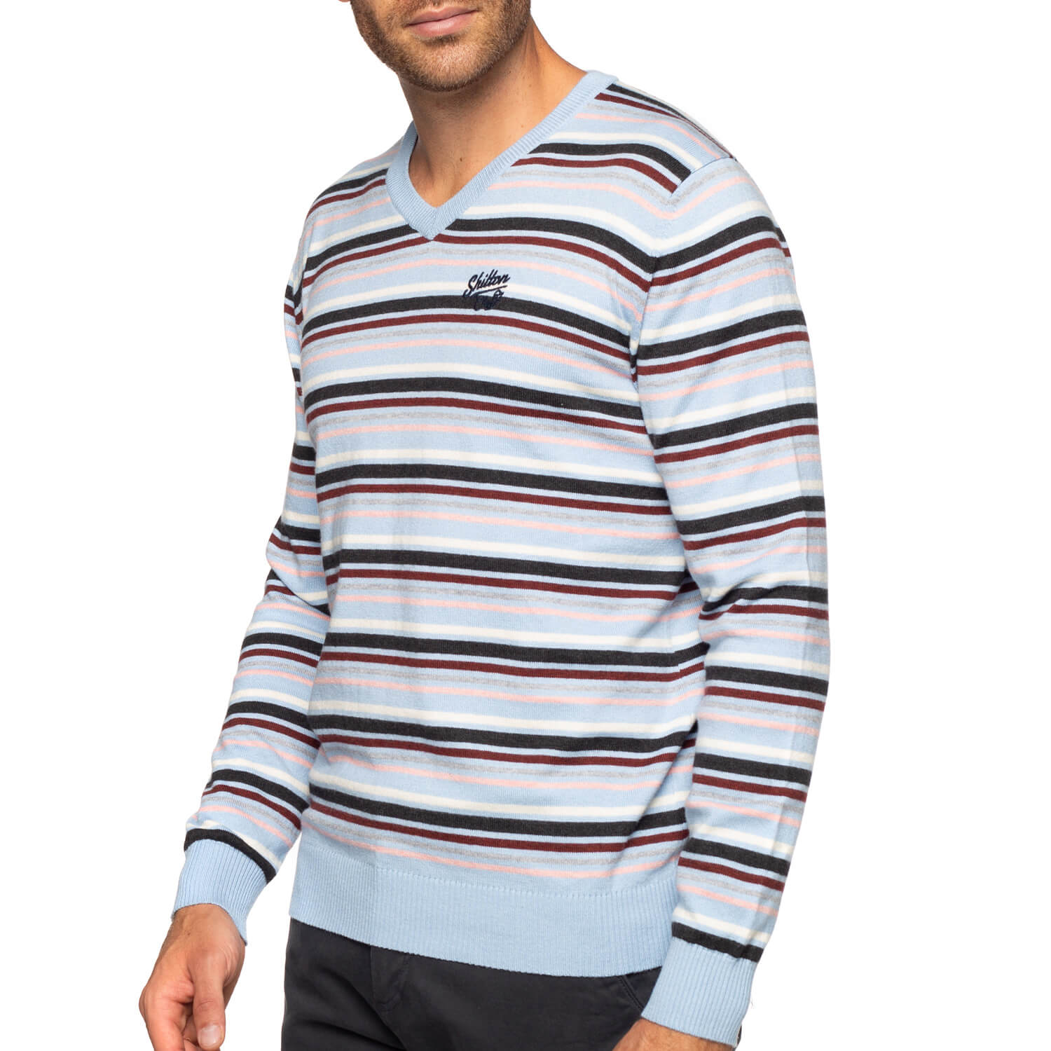 Ciel wool-cotton striped V-neck sweater - Shilton