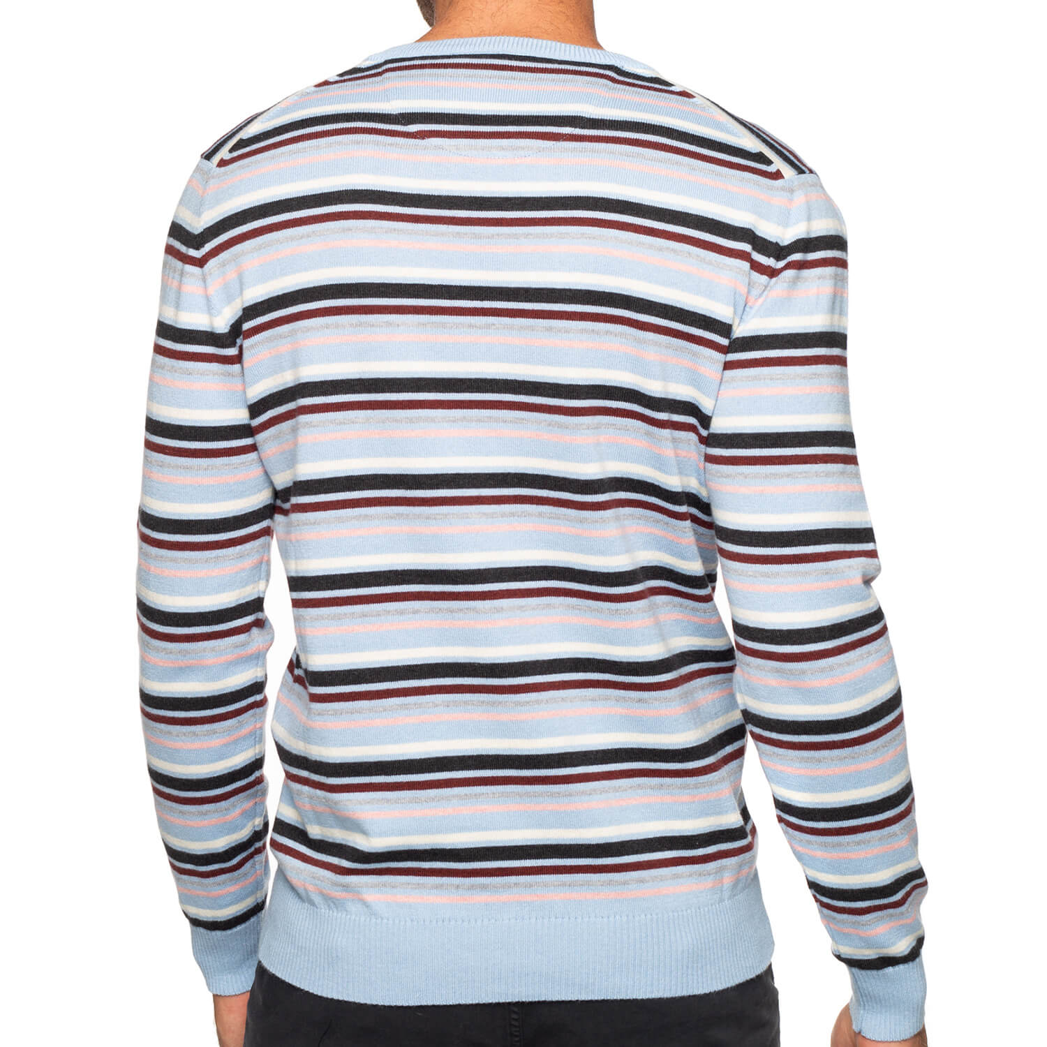 Ciel wool-cotton striped V-neck sweater - seen from the back - Shilton